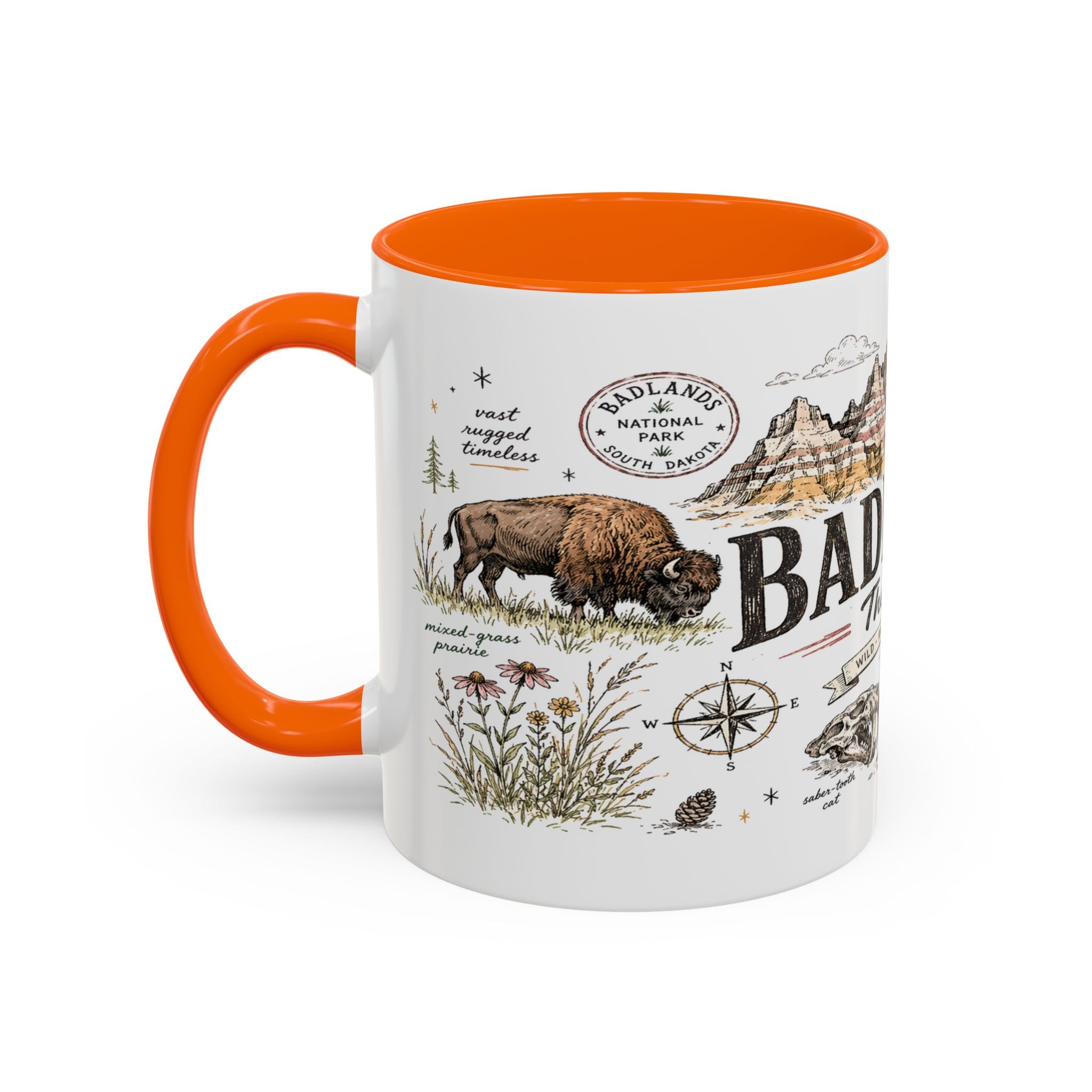 Badlands National Park Coffee Mug | South Dakota Prairie Fossil Hiking Gift | Accent Color Ceramic 11oz 15oz
