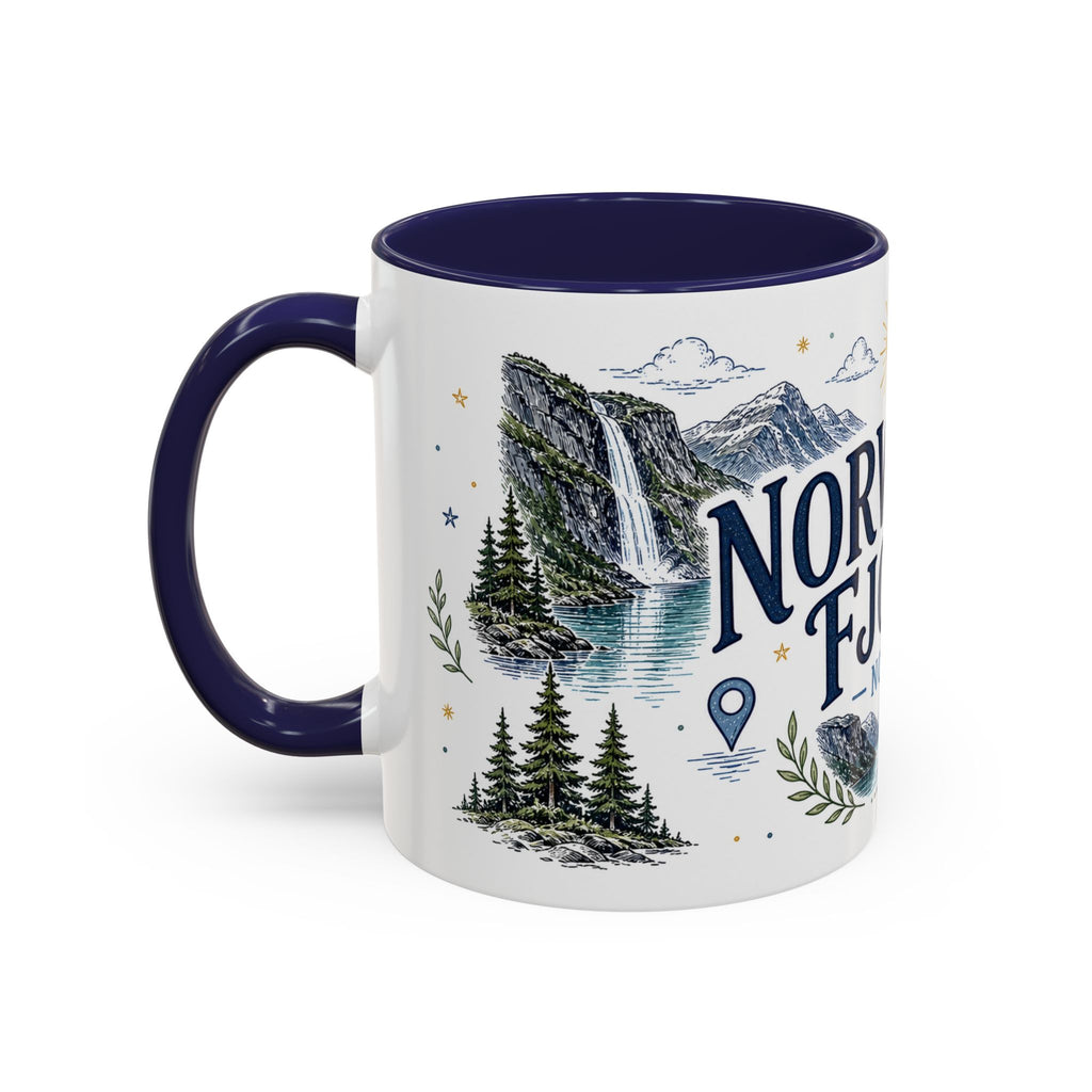 Norwegian Fjords Coffee Mug | Travel Destination Souvenir Gift | Accent Color Ceramic 11oz 15oz