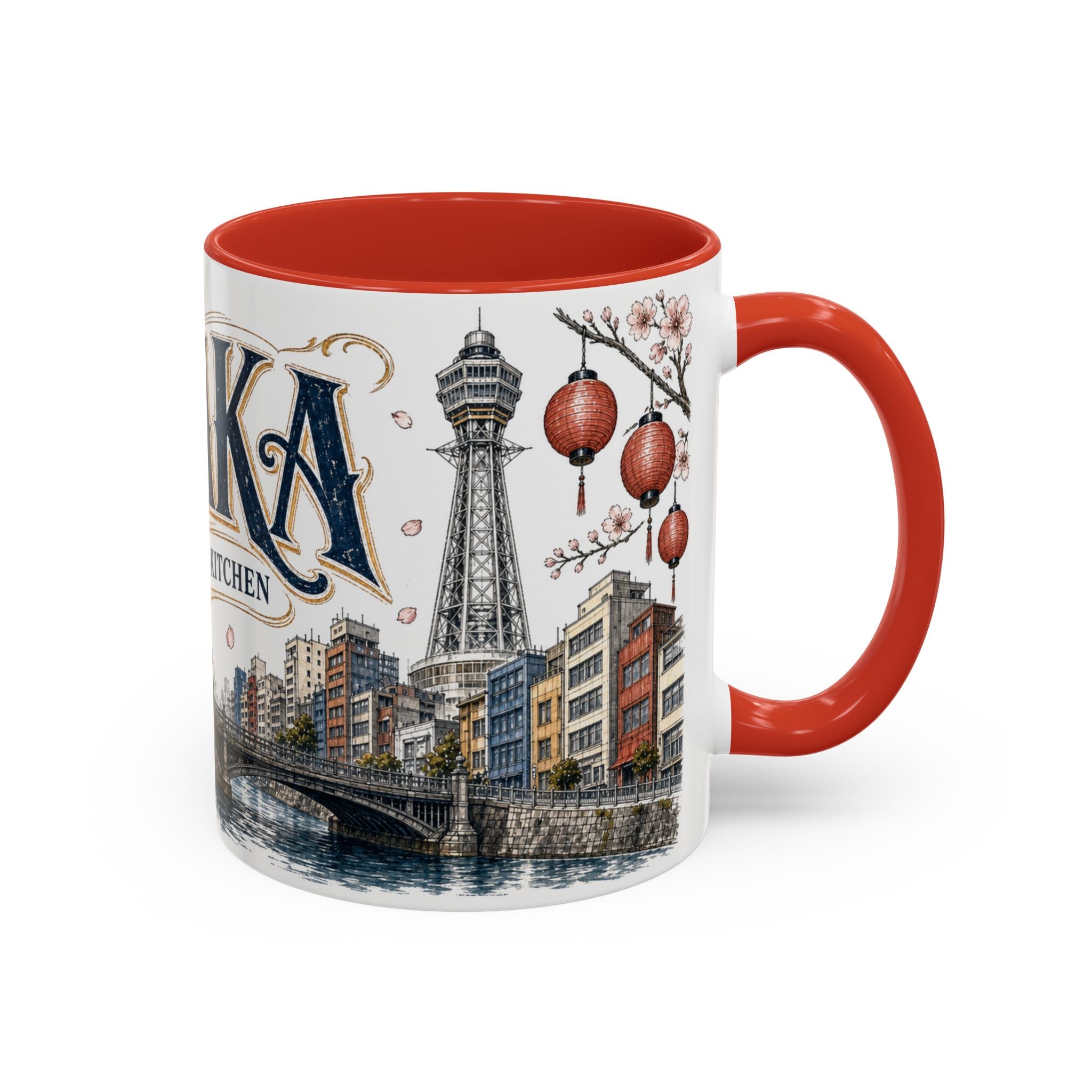 Osaka Coffee Mug | Japan Travel Souvenir | Vintage Illustrated City Gift | 11 oz 15 oz Accent Mug
