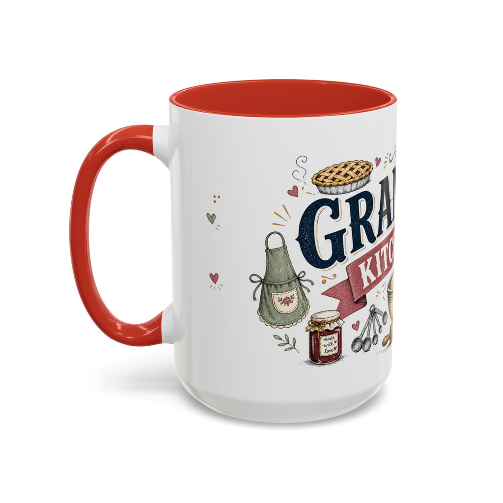 Grandma's Kitchen Hugs Coffee Mug | Gift From Grandkids | Accent Color Ceramic 11oz 15oz
