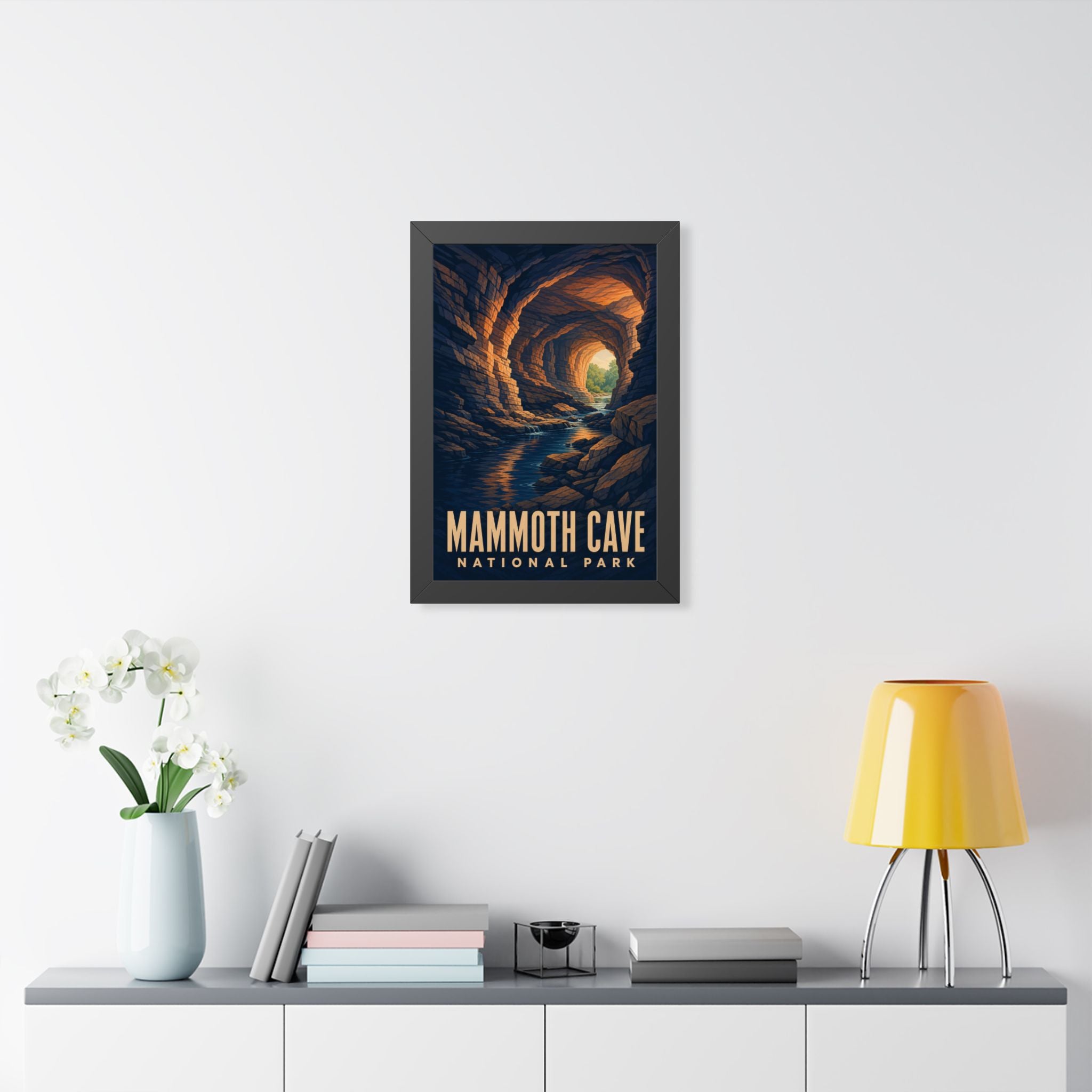 Mammoth Cave National Park Framed Poster | Vintage Travel Wall Art | Black Walnut White Frame | 16x24 20x30