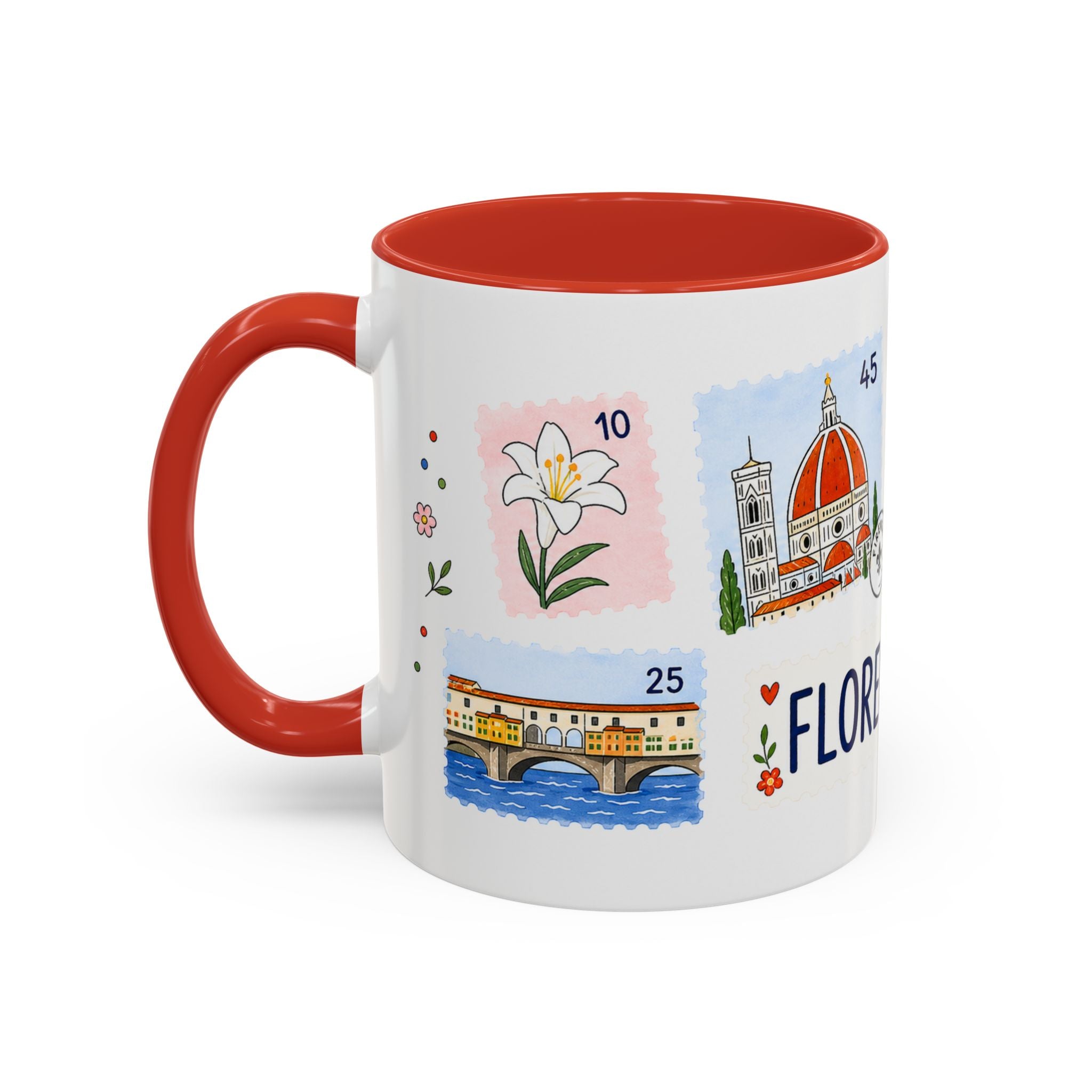 Florence Coffee Mug | Postage Stamp Collage Mug | Travel Souvenir Accent Cup 11oz 15oz