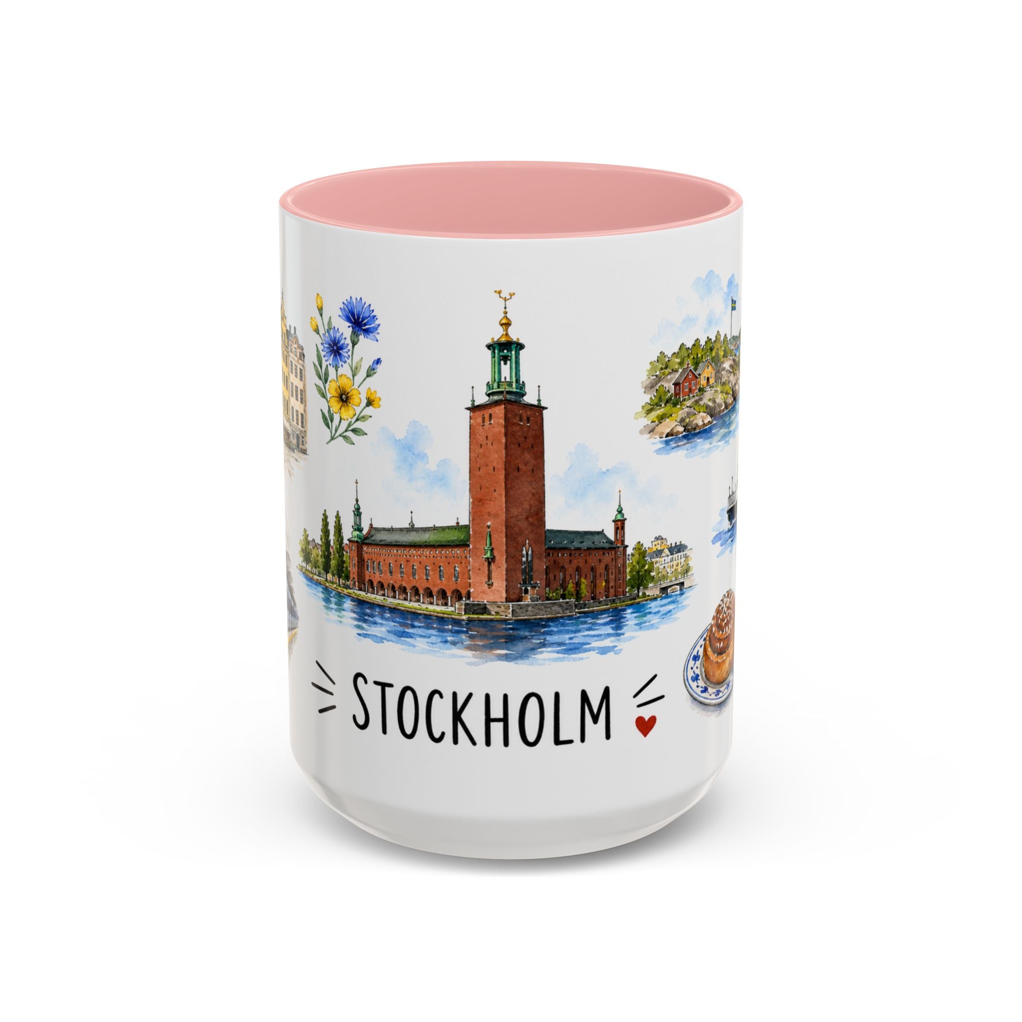 Stockholm Illustrated Travel Mug | City Souvenir Accent Coffee Mug | 11oz 15oz Ceramic Cup