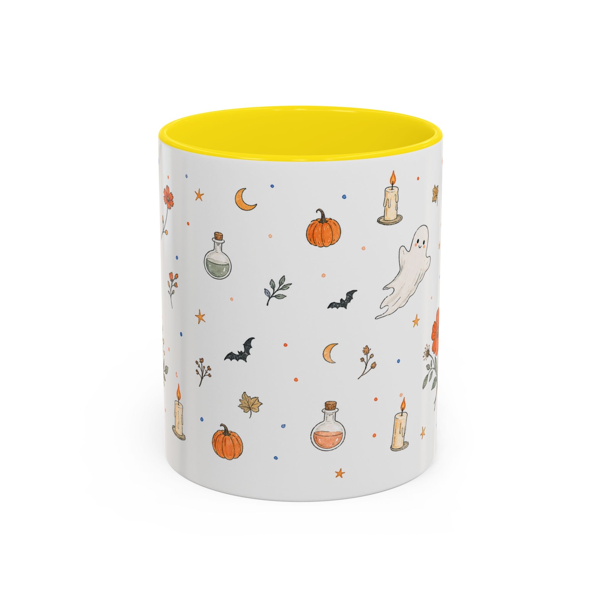 Friendly Ghost Halloween Mug | Pumpkin Flower Watercolor Gift | Accent Cup 11oz 15oz