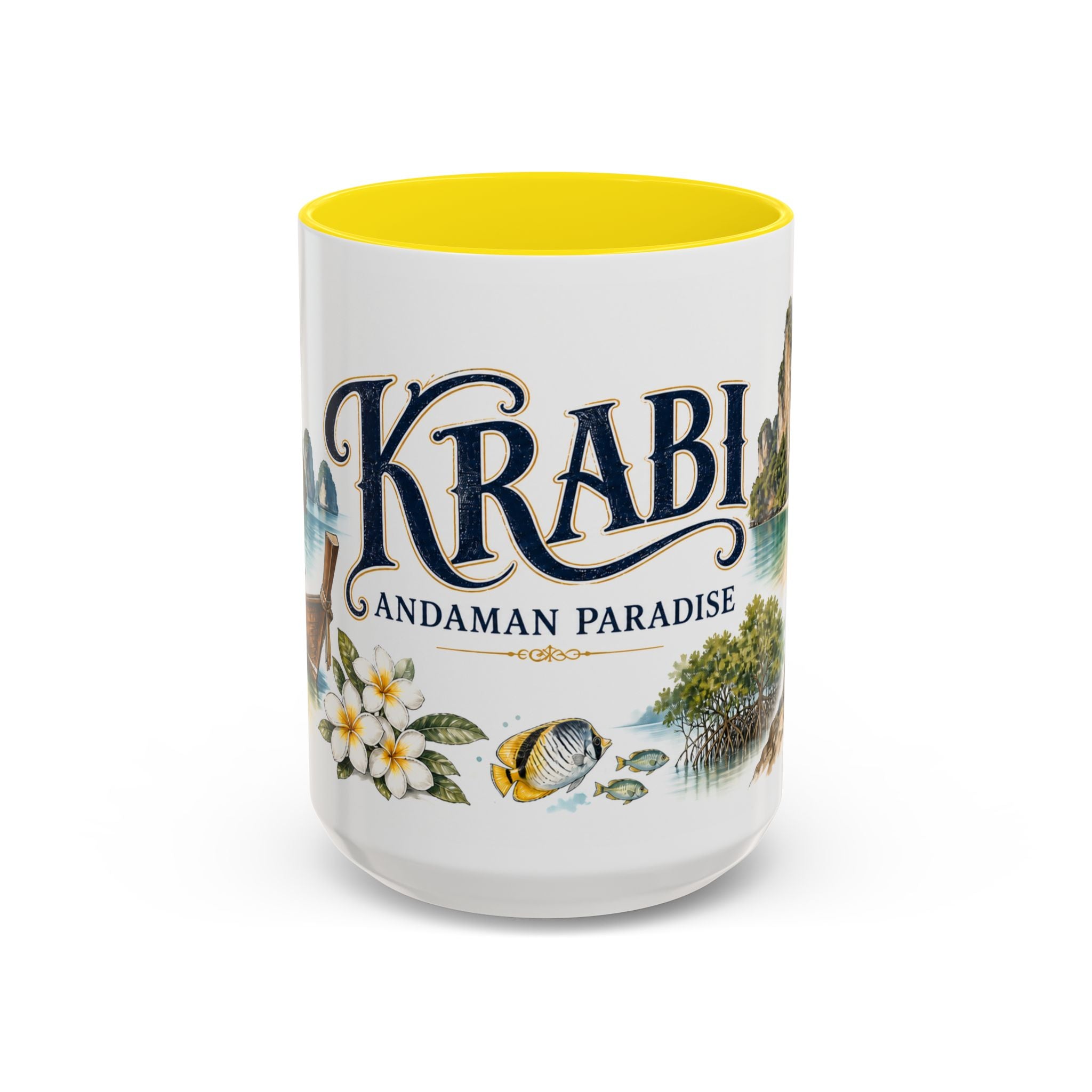 Krabi Coffee Mug | Thailand Travel Souvenir | Vintage Illustrated City Gift | 11 oz 15 oz Accent Mug