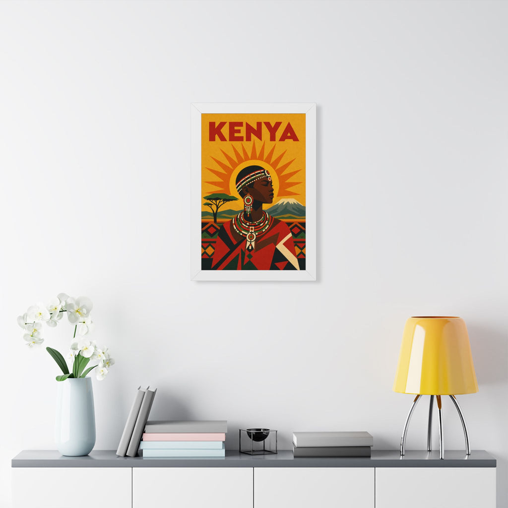 Kenya Culture Kenya Framed Poster | Vintage Travel Wall Art | Black Walnut White Frame | 16x24 20x30