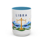Libra Zodiac Coffee Mug | Scales and Rose Design | Astrology Birthday Gift | 11 oz 15 oz Ceramic Accent Mug