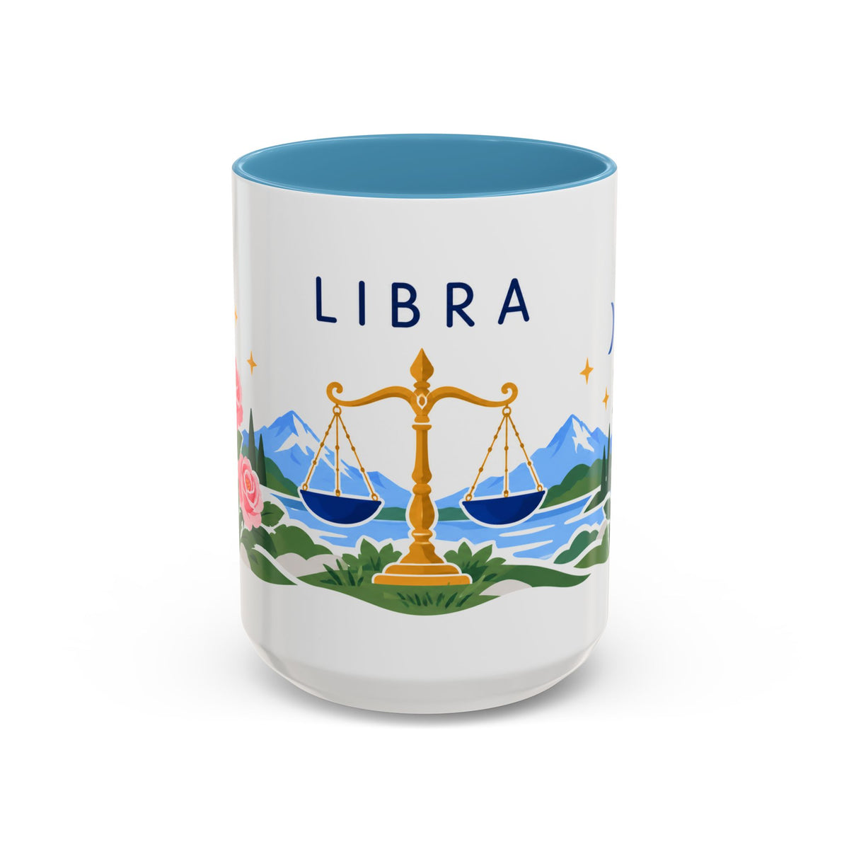 Libra Zodiac Coffee Mug | Scales and Rose Design | Astrology Birthday Gift | 11 oz 15 oz Ceramic Accent Mug