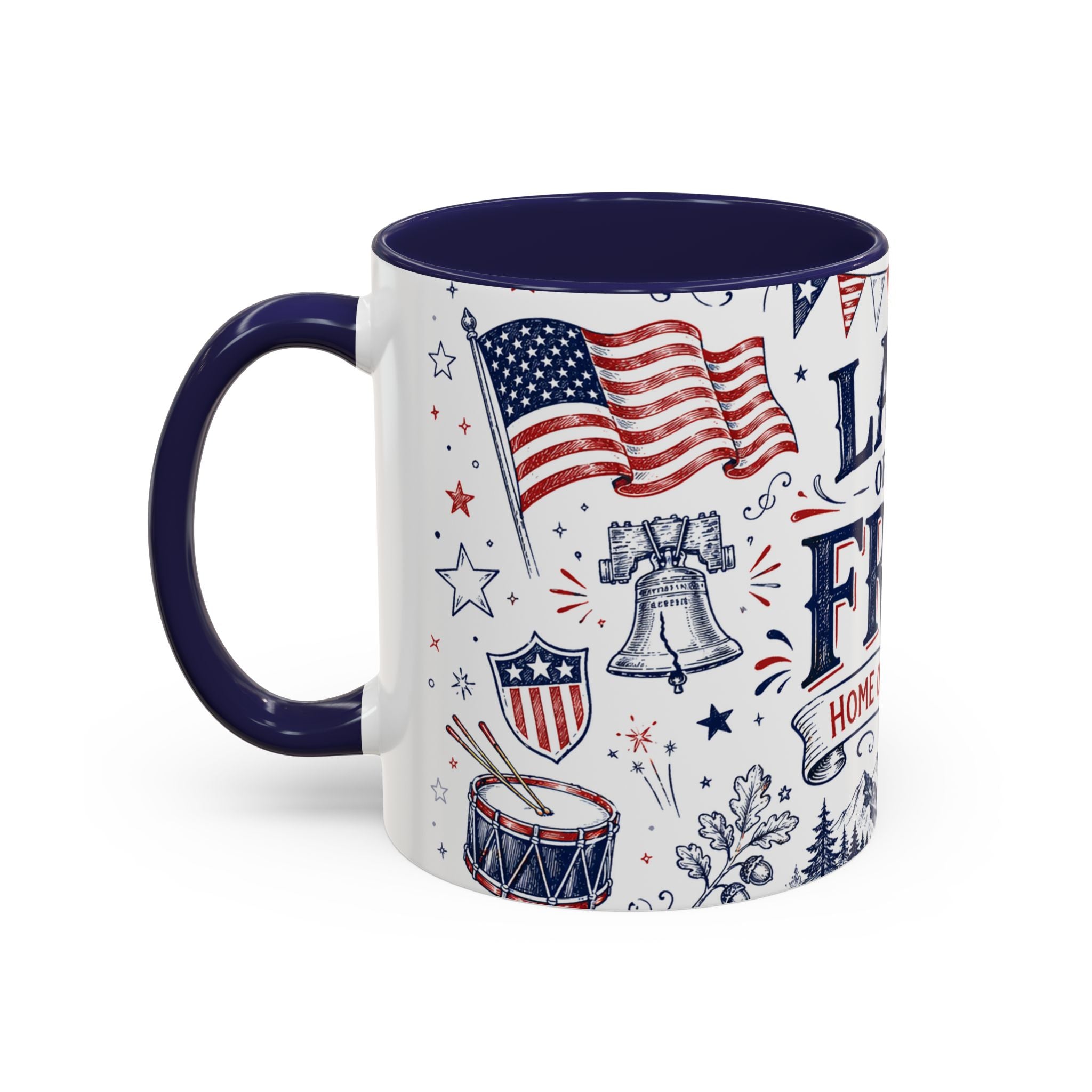 Land of the Free Coffee Mug | Home of the Brave 4th of July Gift | Accent Color Ceramic 11oz 15oz