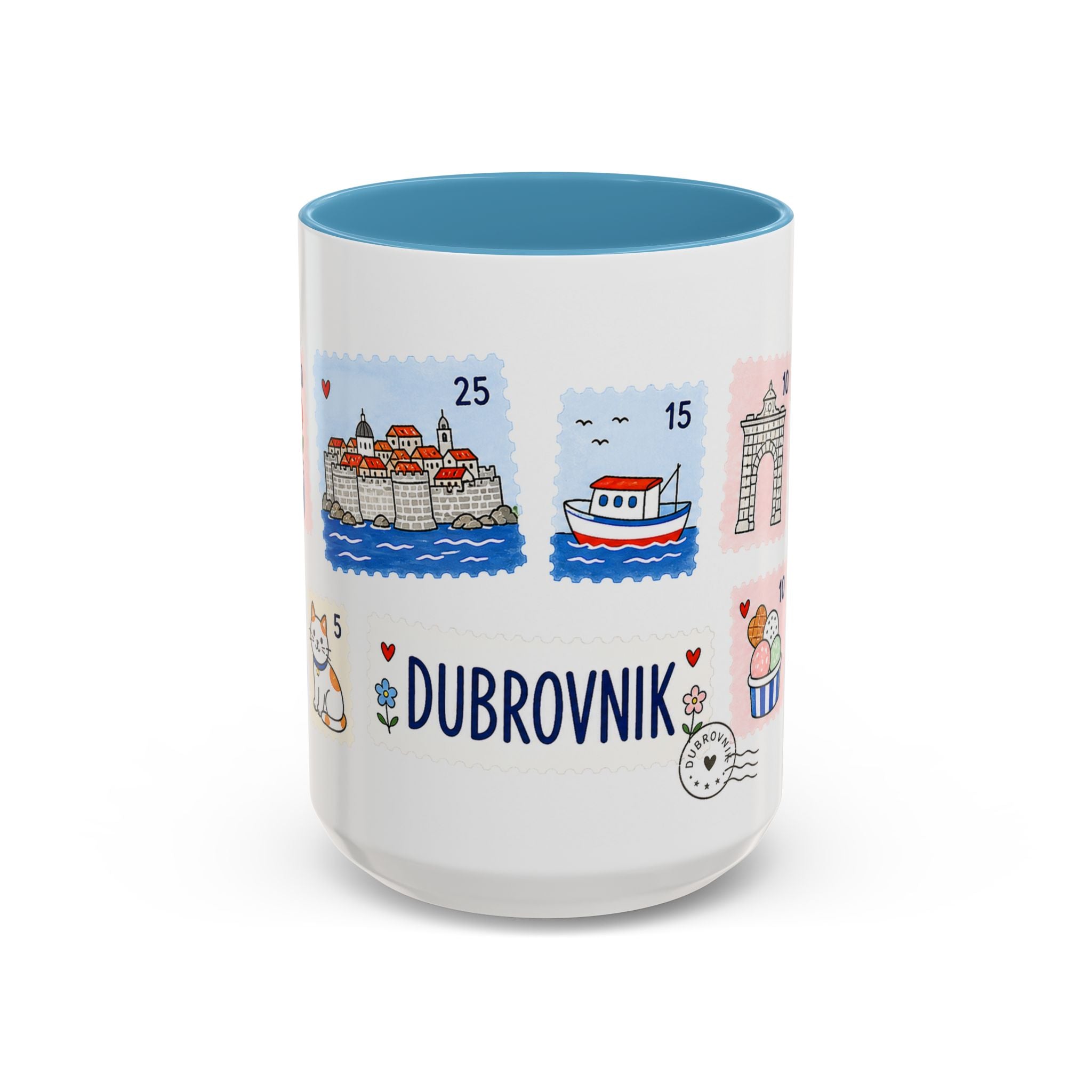 Dubrovnik Coffee Mug | Postage Stamp Collage Mug | Travel Souvenir Accent Cup 11oz 15oz