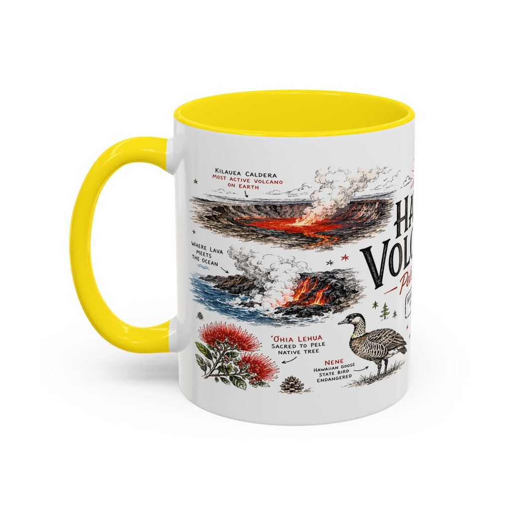 Hawaii Volcanoes National Park Coffee Mug | Hawaii Big Island Lava Volcano Gift | Accent Color Ceramic 11oz 15oz