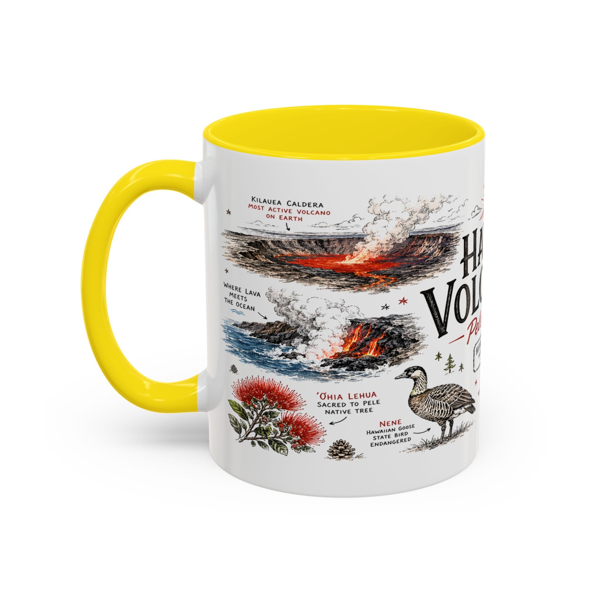 Hawaii Volcanoes National Park Coffee Mug | Hawaii Big Island Lava Volcano Gift | Accent Color Ceramic 11oz 15oz