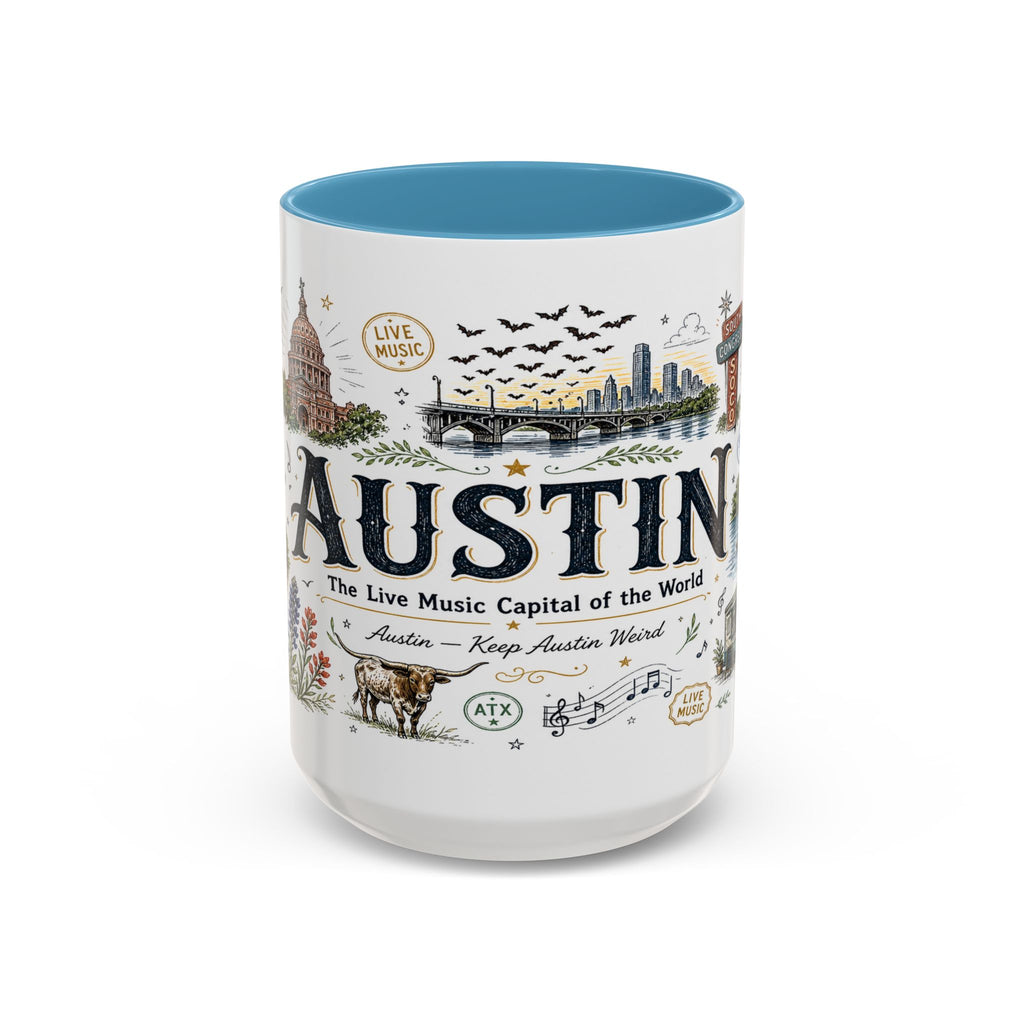 Austin Coffee Mug | Texas Souvenir City Gift | Accent Color Ceramic 11oz 15oz