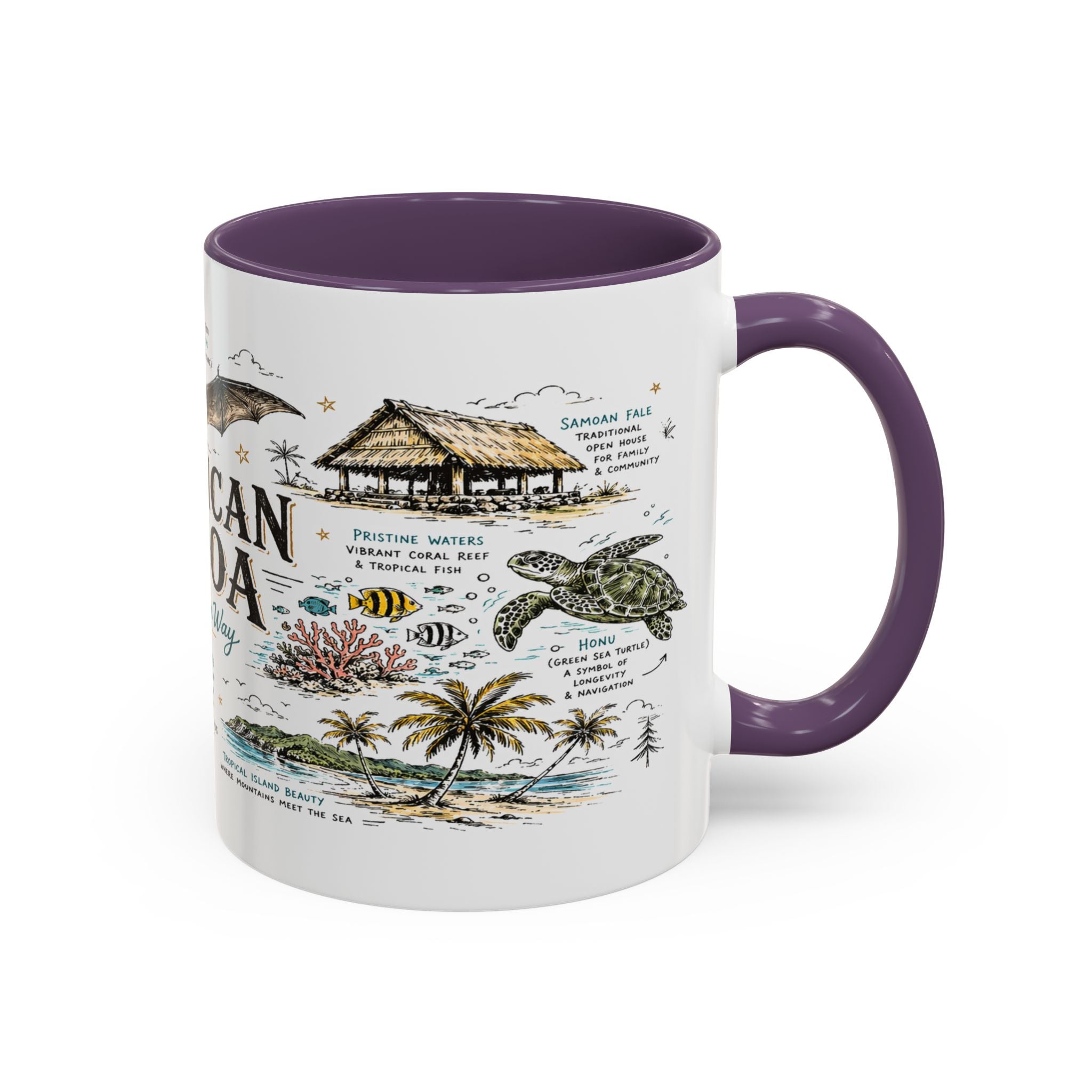 American Samoa National Park Coffee Mug | Pacific Island Rainforest Reef Gift | Accent Color Ceramic 11oz 15oz
