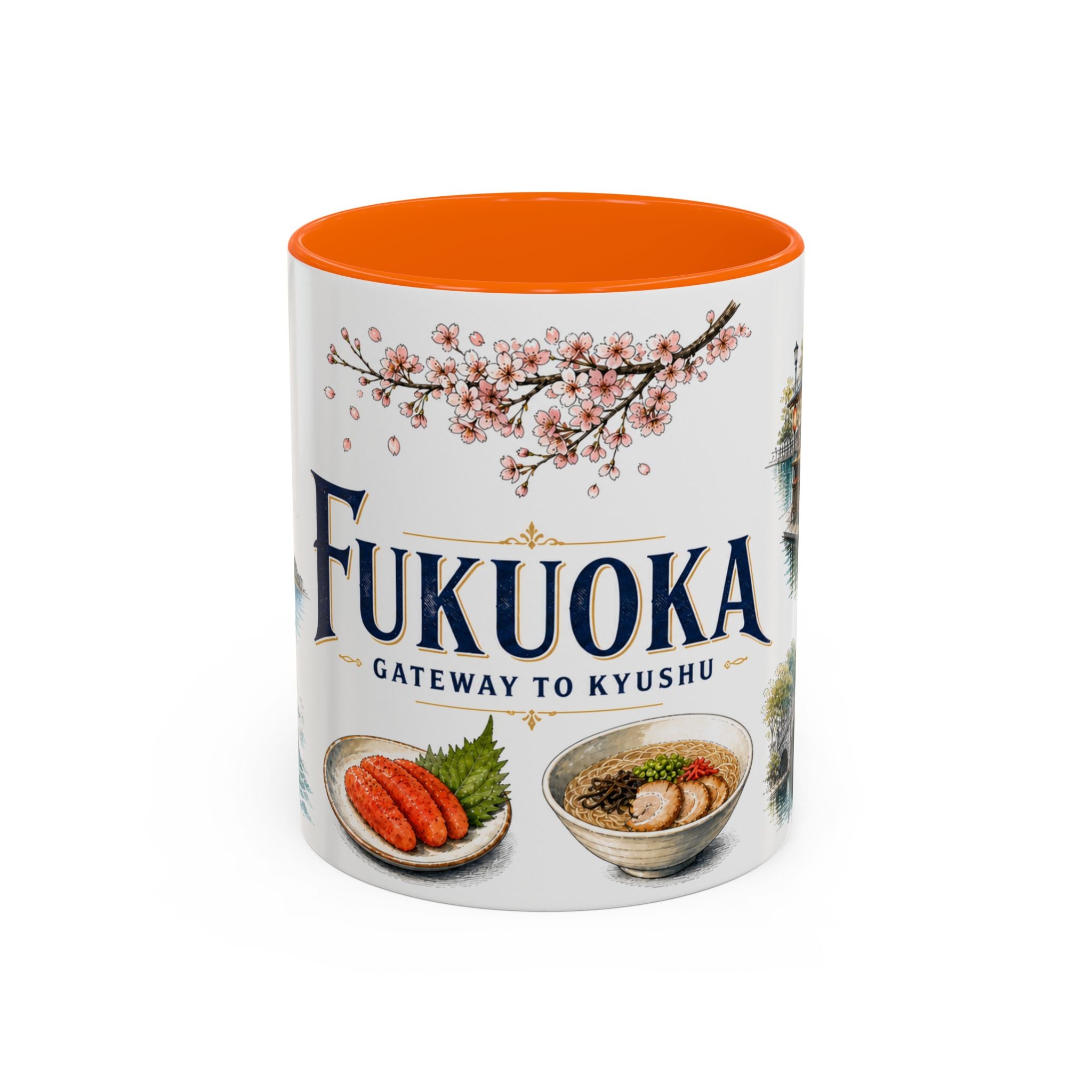 Fukuoka Coffee Mug | Japan Travel Souvenir | Vintage Illustrated City Gift | 11 oz 15 oz Accent Mug