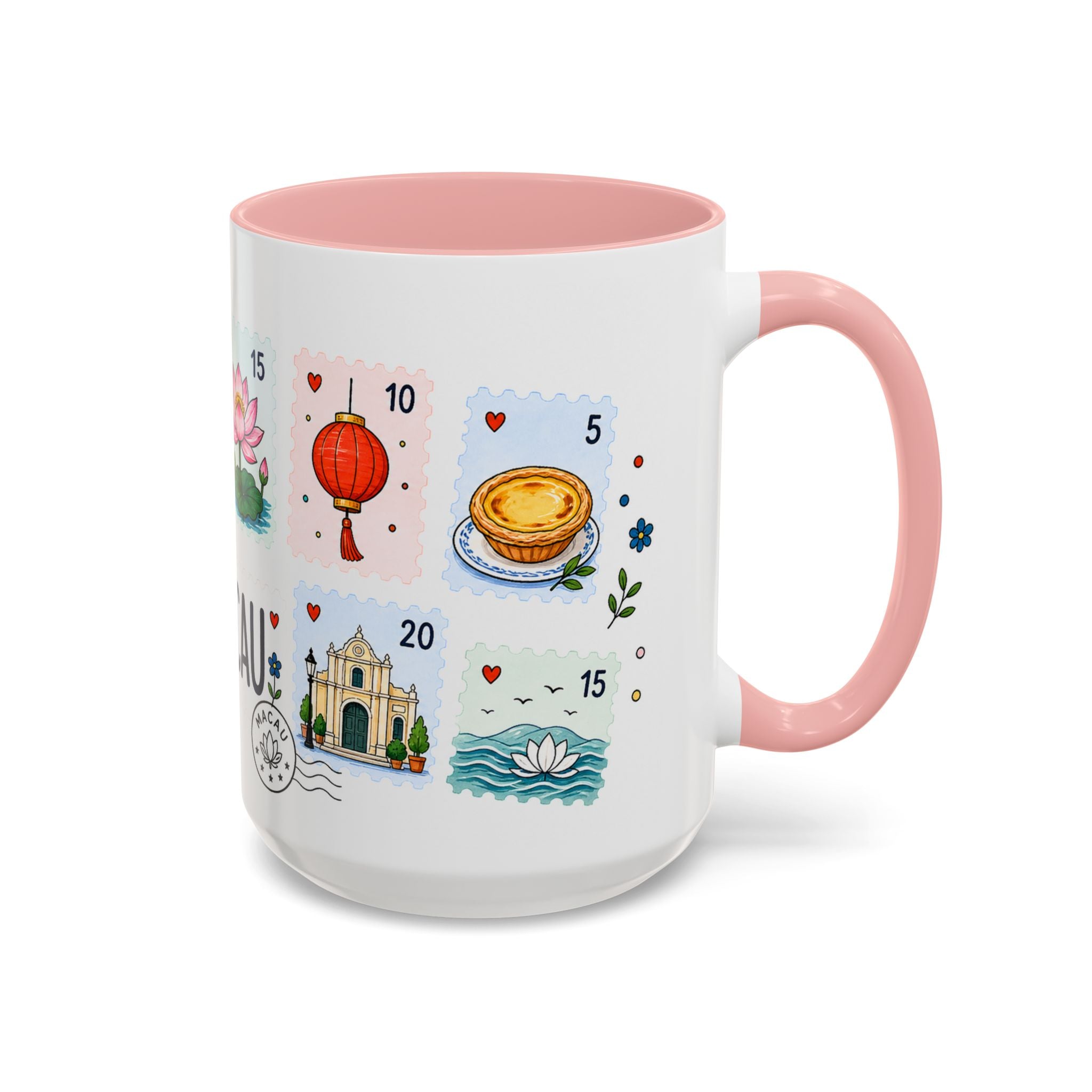 Macau Coffee Mug | Postage Stamp Collage Mug | Travel Souvenir Accent Cup 11oz 15oz