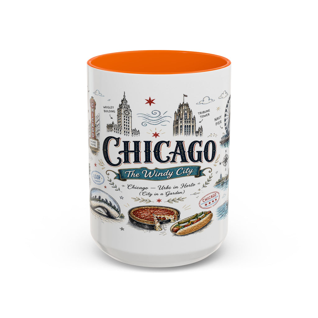 Chicago Coffee Mug | Illinois Souvenir City Gift | Accent Color Ceramic 11oz 15oz