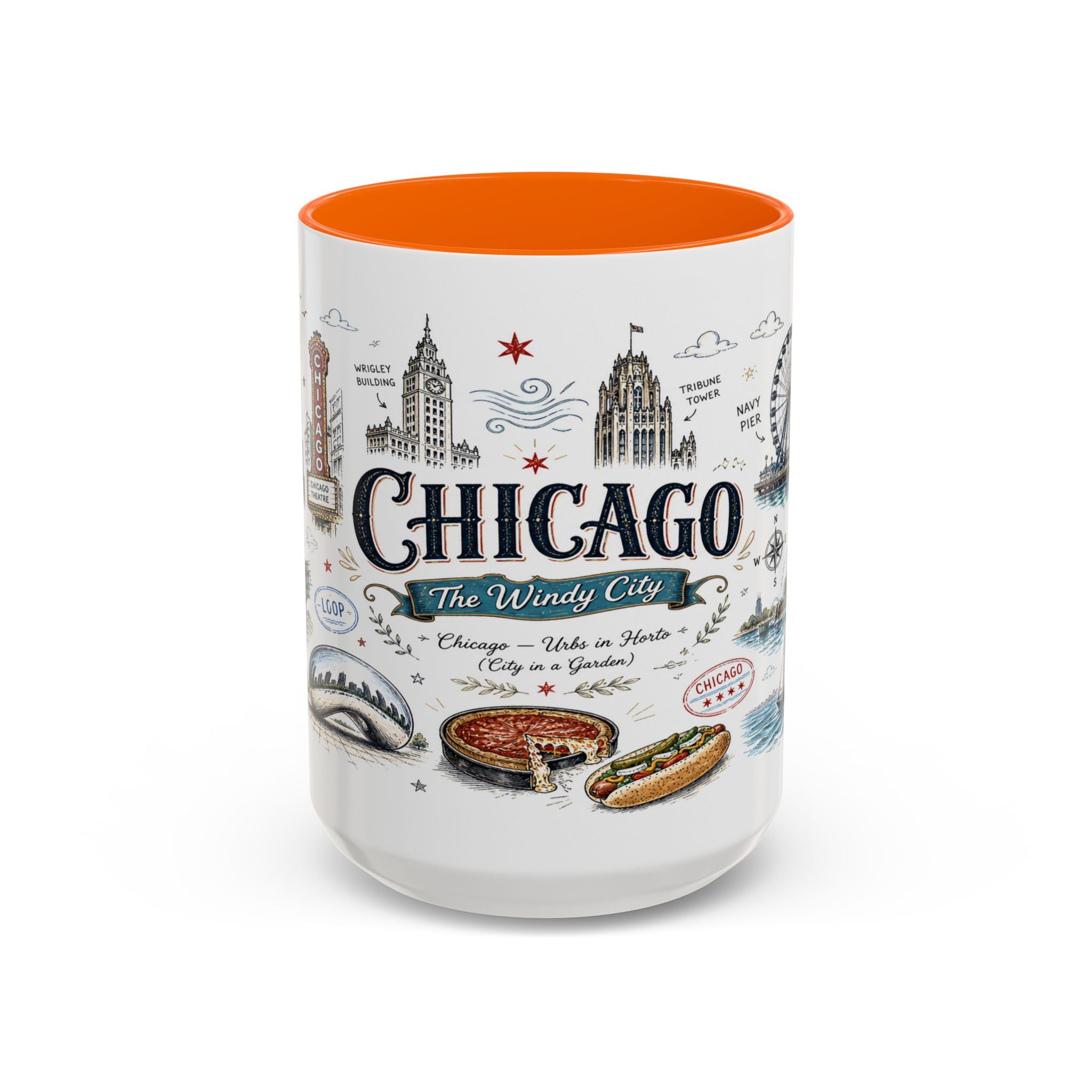 Chicago Coffee Mug | Illinois Souvenir City Gift | Accent Color Ceramic 11oz 15oz