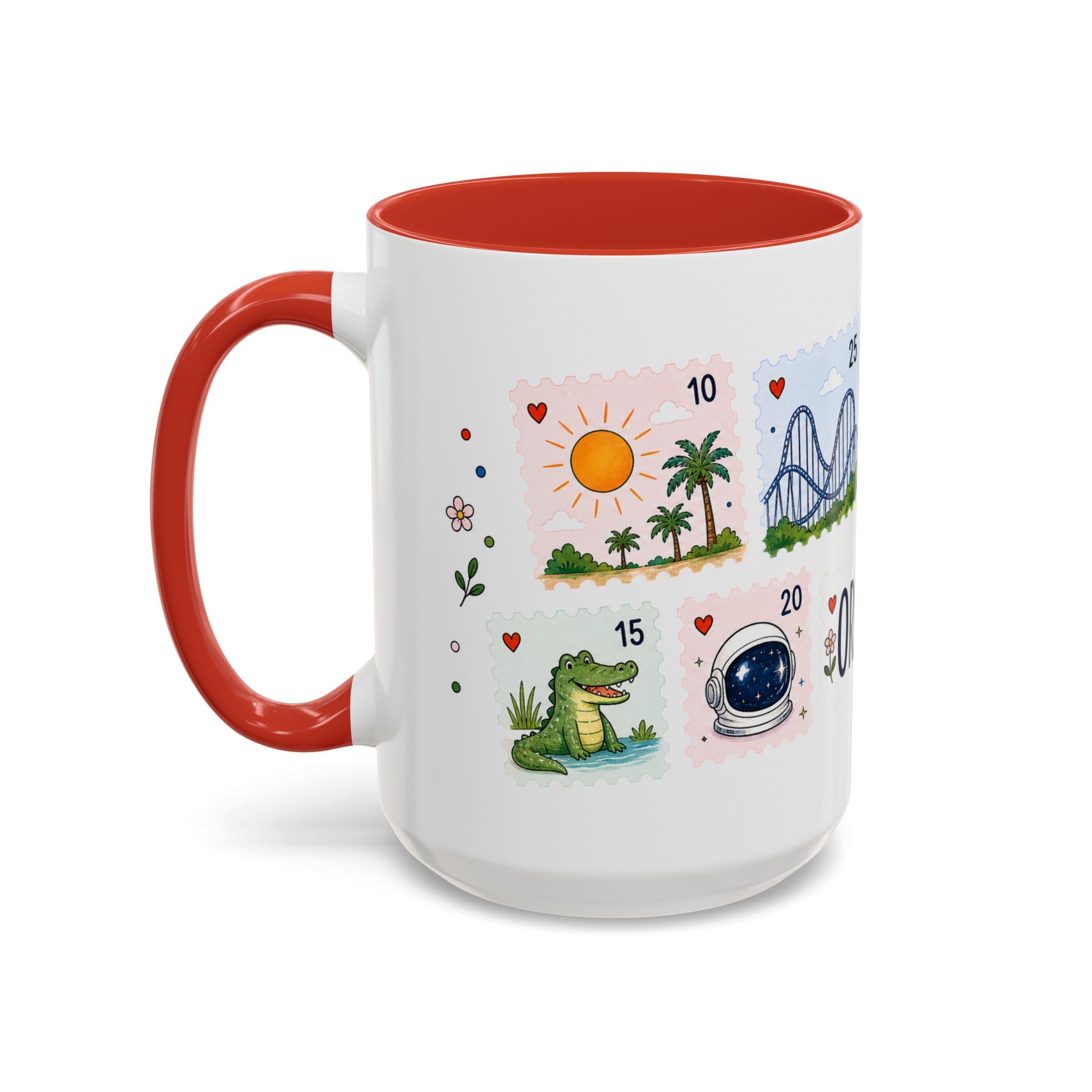 Orlando Coffee Mug | Postage Stamp Collage Mug | Travel Souvenir Accent Cup 11oz 15oz