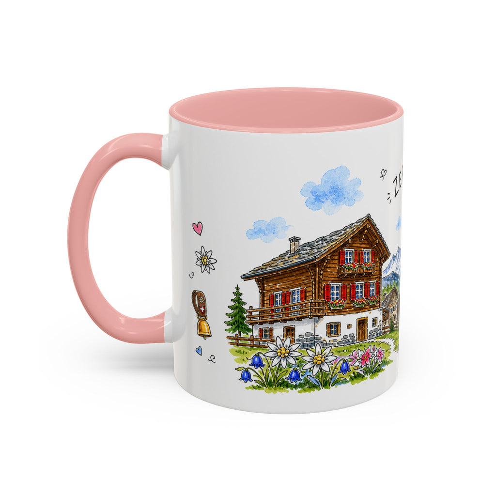Zermatt Illustrated Travel Mug | Switzerland Souvenir Accent Coffee Mug | 11oz 15oz Ceramic Cup
