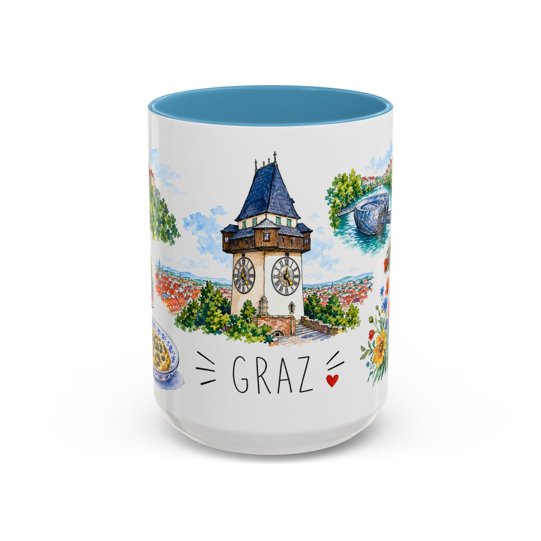 Graz Illustrated Travel Mug | City Souvenir Accent Coffee Mug | 11oz 15oz Ceramic Cup