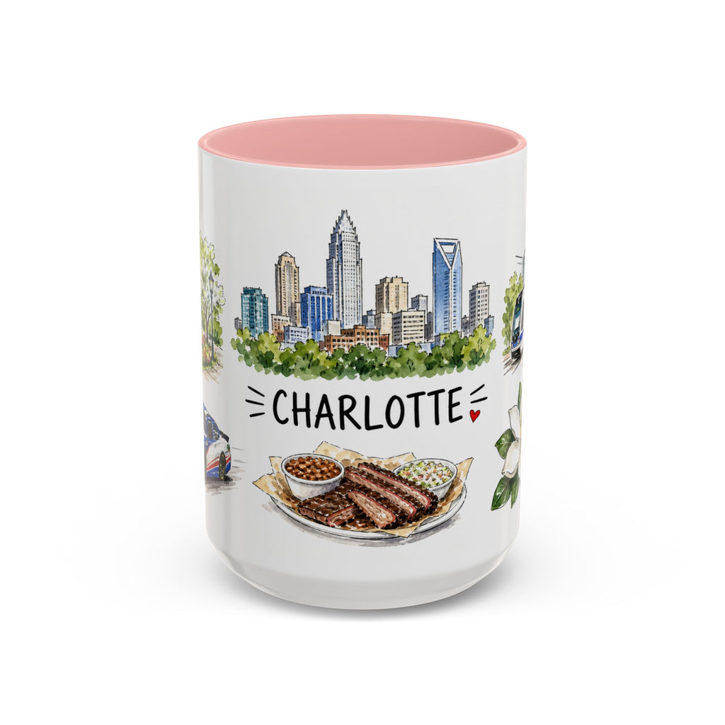 Charlotte Illustrated Travel Mug | City Souvenir Accent Coffee Mug | 11oz 15oz Ceramic Cup