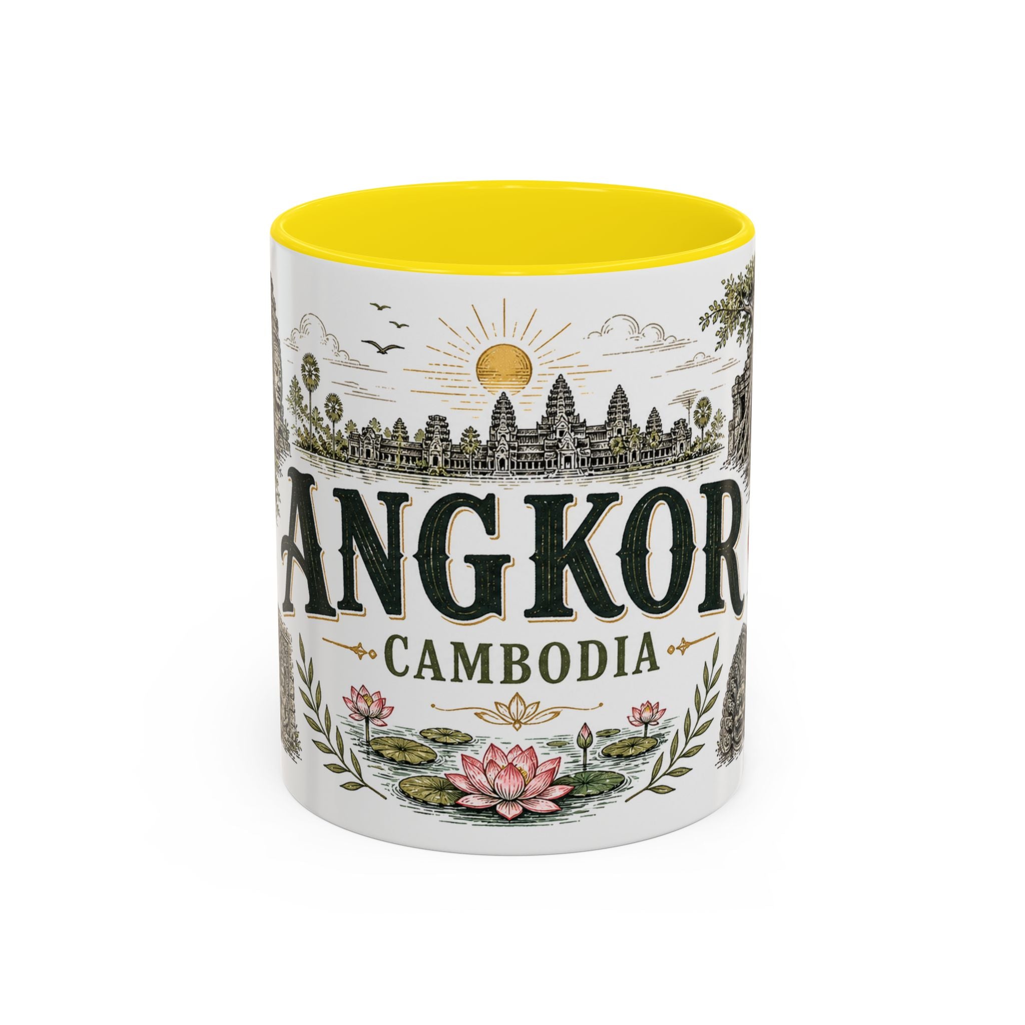 Angkor Coffee Mug | Travel Destination Souvenir Gift | Accent Color Ceramic 11oz 15oz