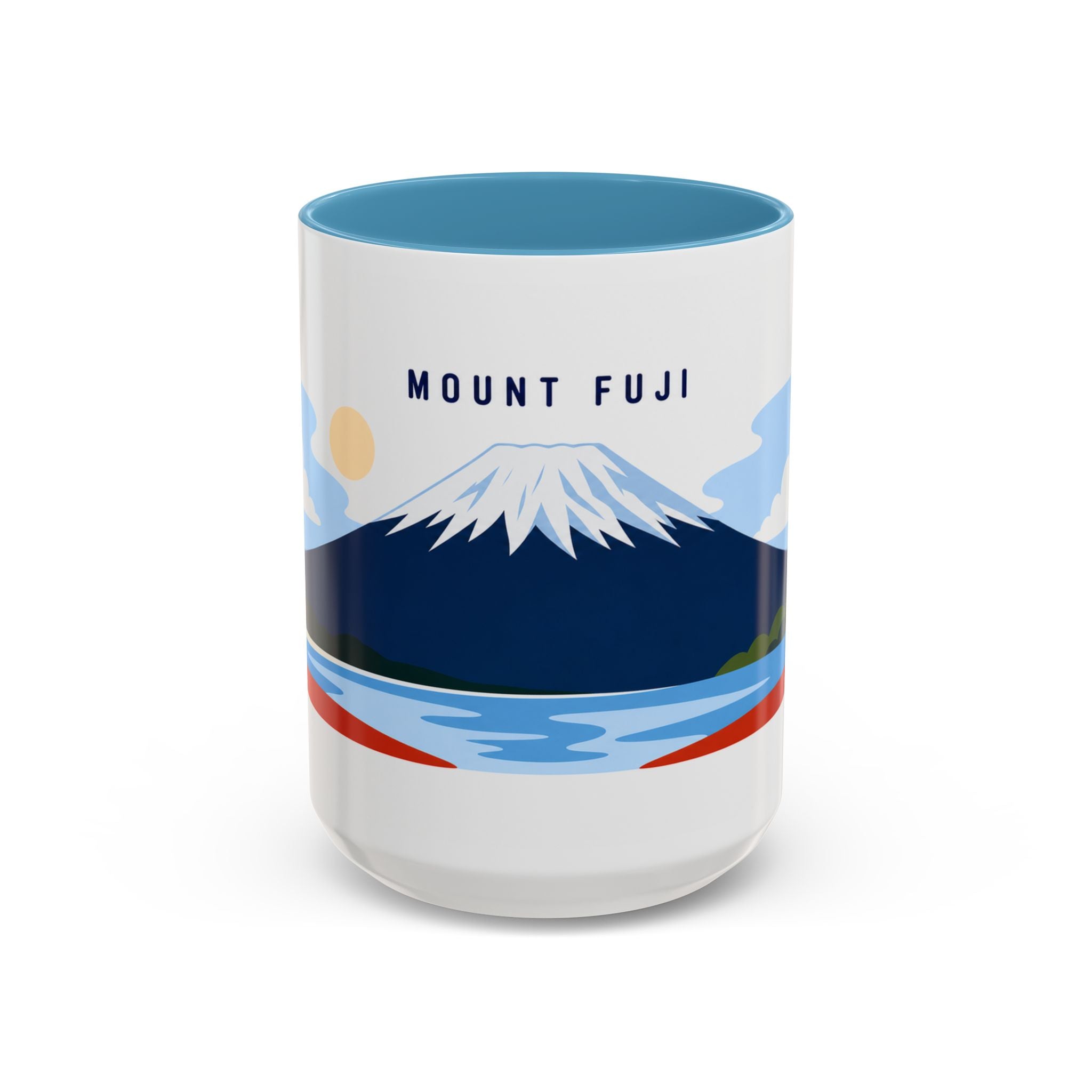 Mount Fuji Coffee Mug | Travel Destination Souvenir Gift | Accent Color Ceramic 11oz 15oz