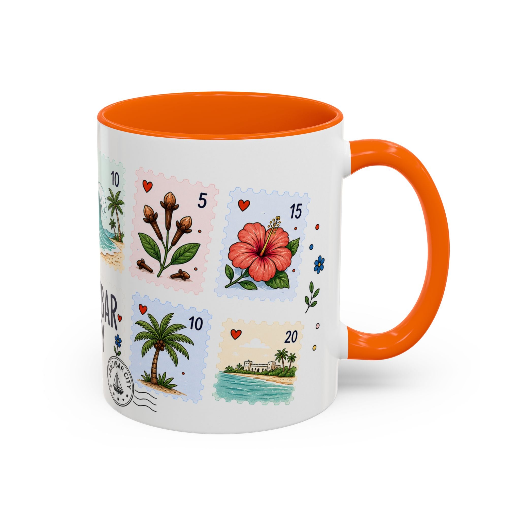 Zanzibar City Coffee Mug | Postage Stamp Collage Mug | Travel Souvenir Accent Cup 11oz 15oz