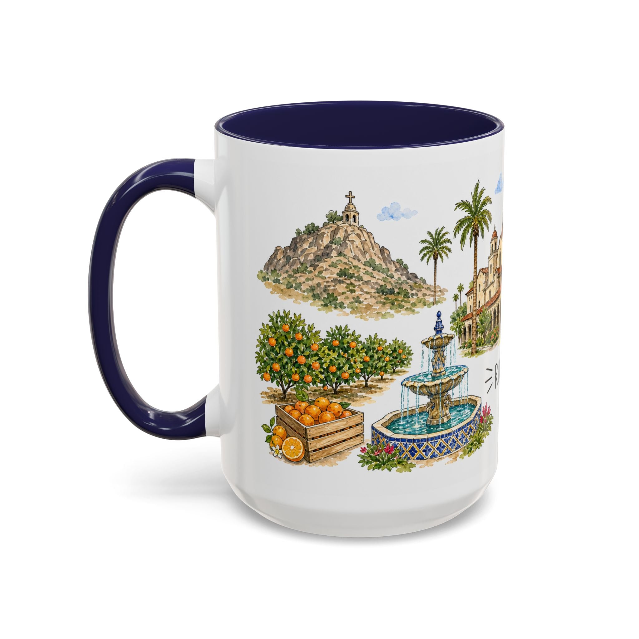 Riverside Illustrated Travel Mug | City Souvenir Accent Coffee Mug | 11oz 15oz Ceramic Cup