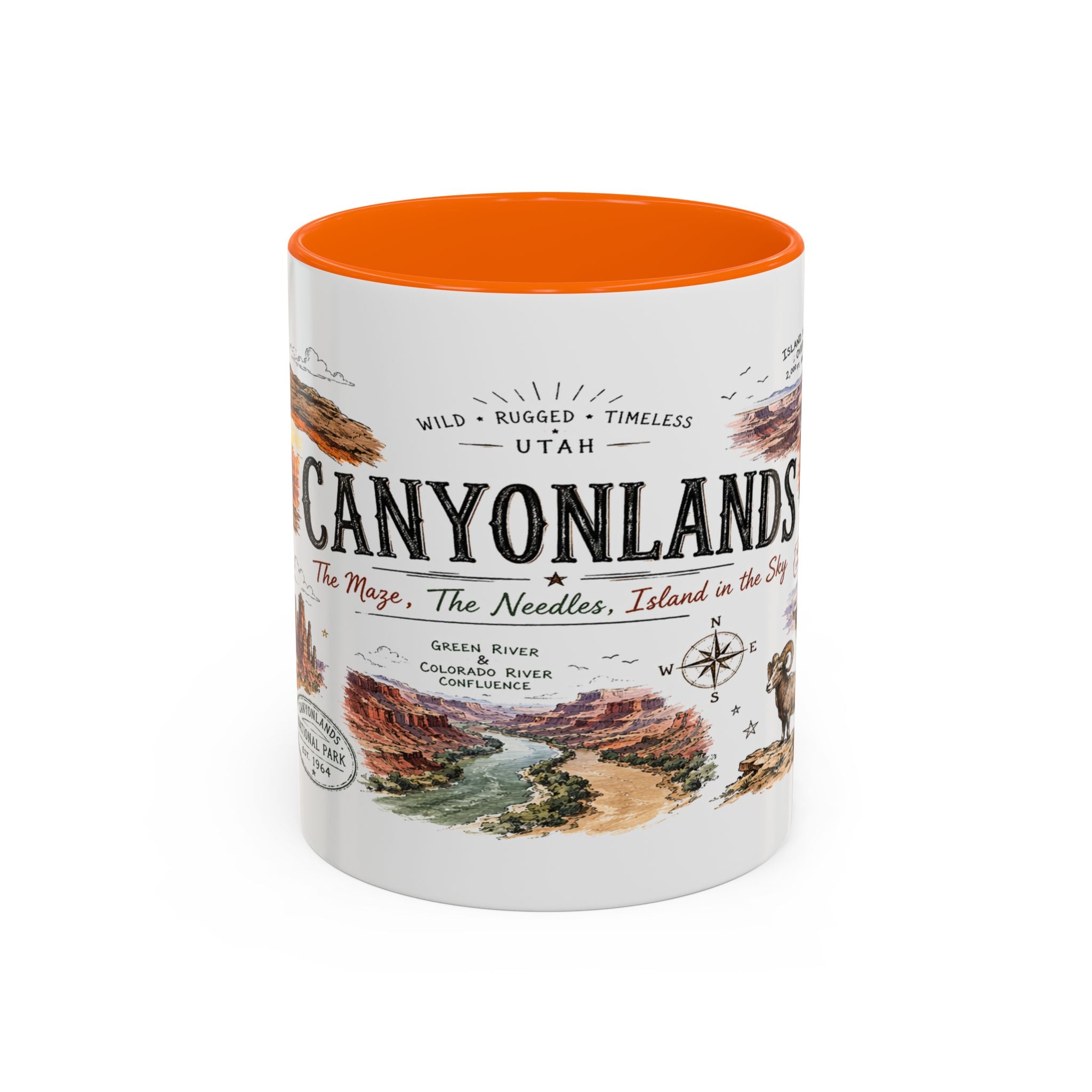 Canyonlands National Park Coffee Mug | Utah Red Rock Desert River Gift | Accent Color Ceramic 11oz 15oz