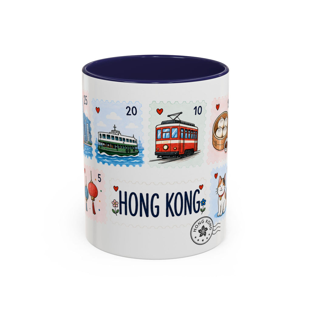 Hong Kong Coffee Mug | Postage Stamp Collage Mug | Travel Souvenir Accent Cup 11oz 15oz