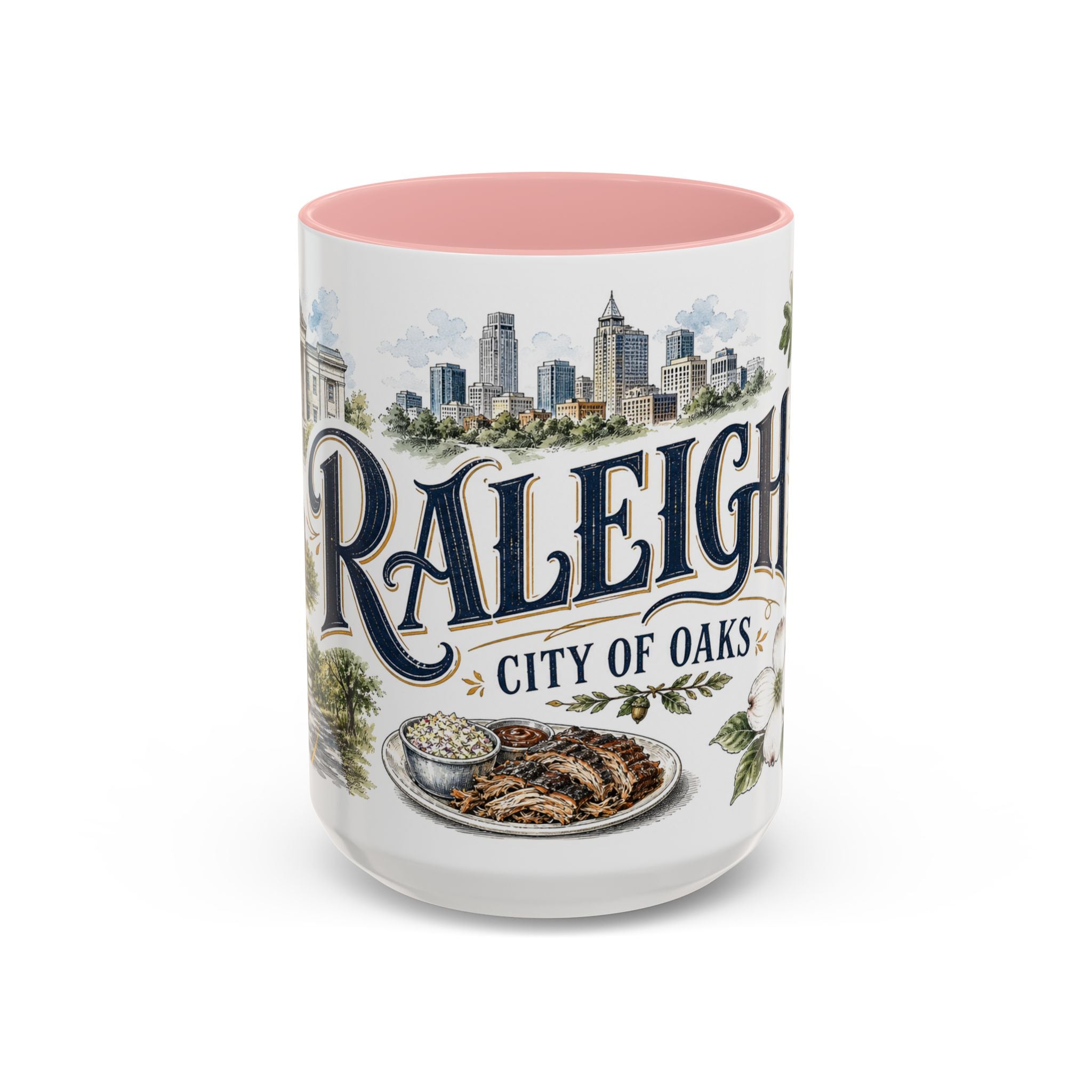 Raleigh Coffee Mug | United States Travel Souvenir | Vintage Illustrated City Gift | 11 oz 15 oz Accent Mug