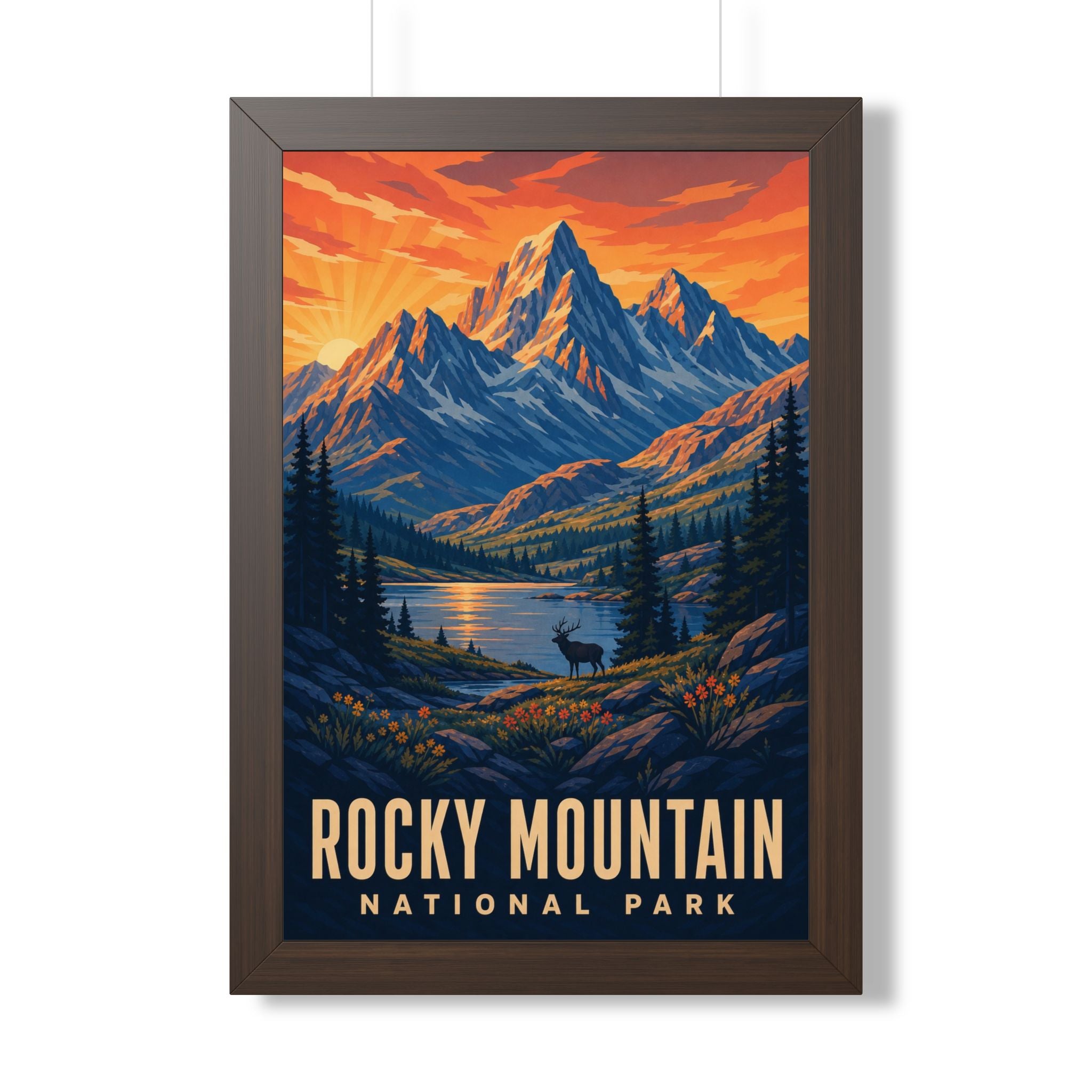 Rocky Mountain National Park Framed Poster | Vintage Travel Wall Art | Black Walnut White Frame | 16x24 20x30