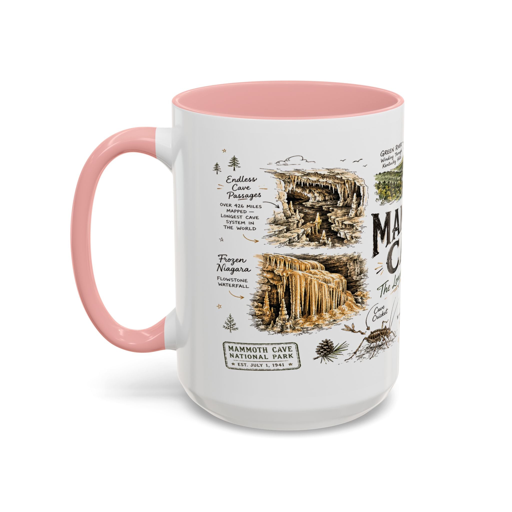 Mammoth Cave National Park Coffee Mug | Kentucky Cave Exploration Hiking Gift | Accent Color Ceramic 11oz 15oz