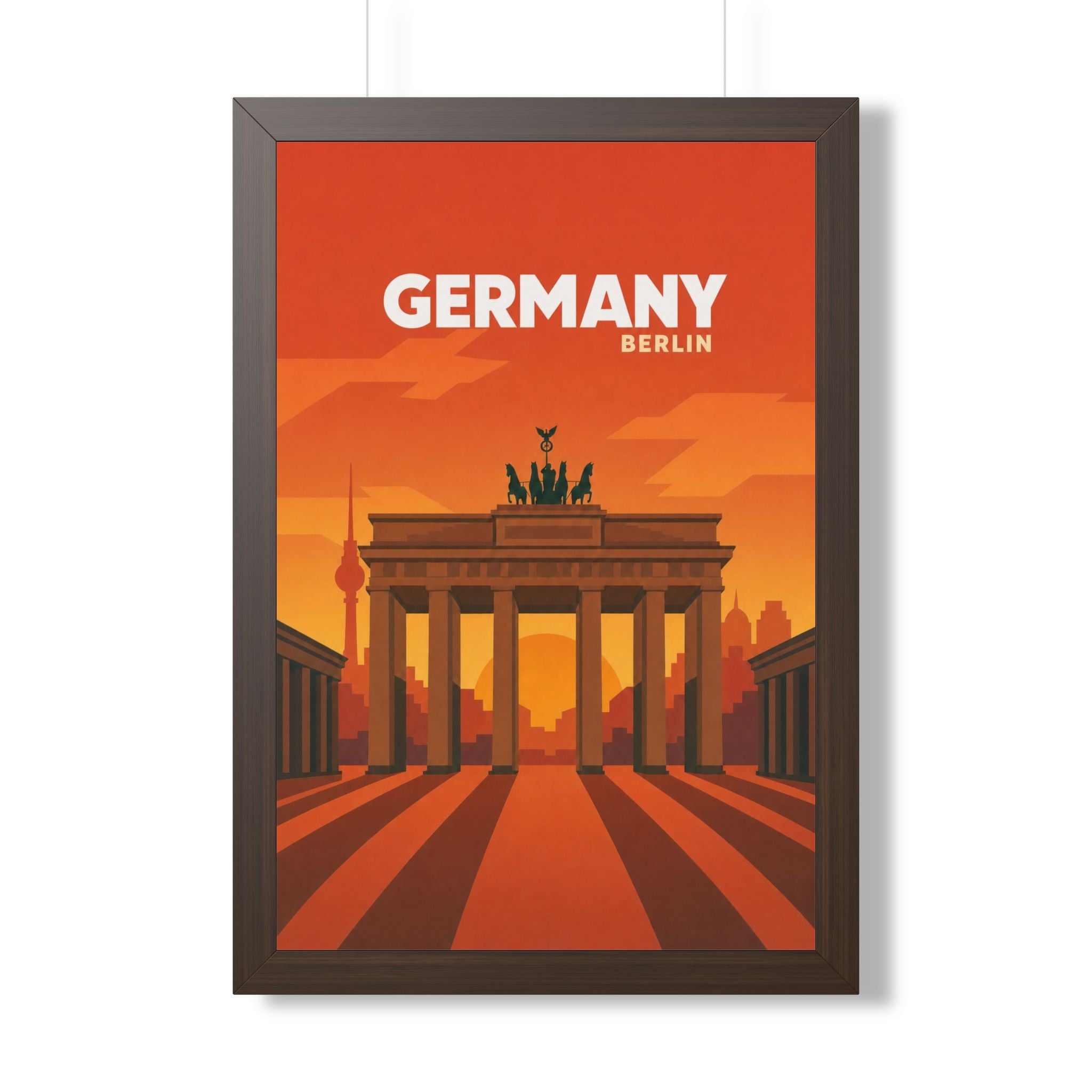 Berlin Germany Framed Poster | Vintage Travel Wall Art | Black Walnut White Frame | 16x24 20x30