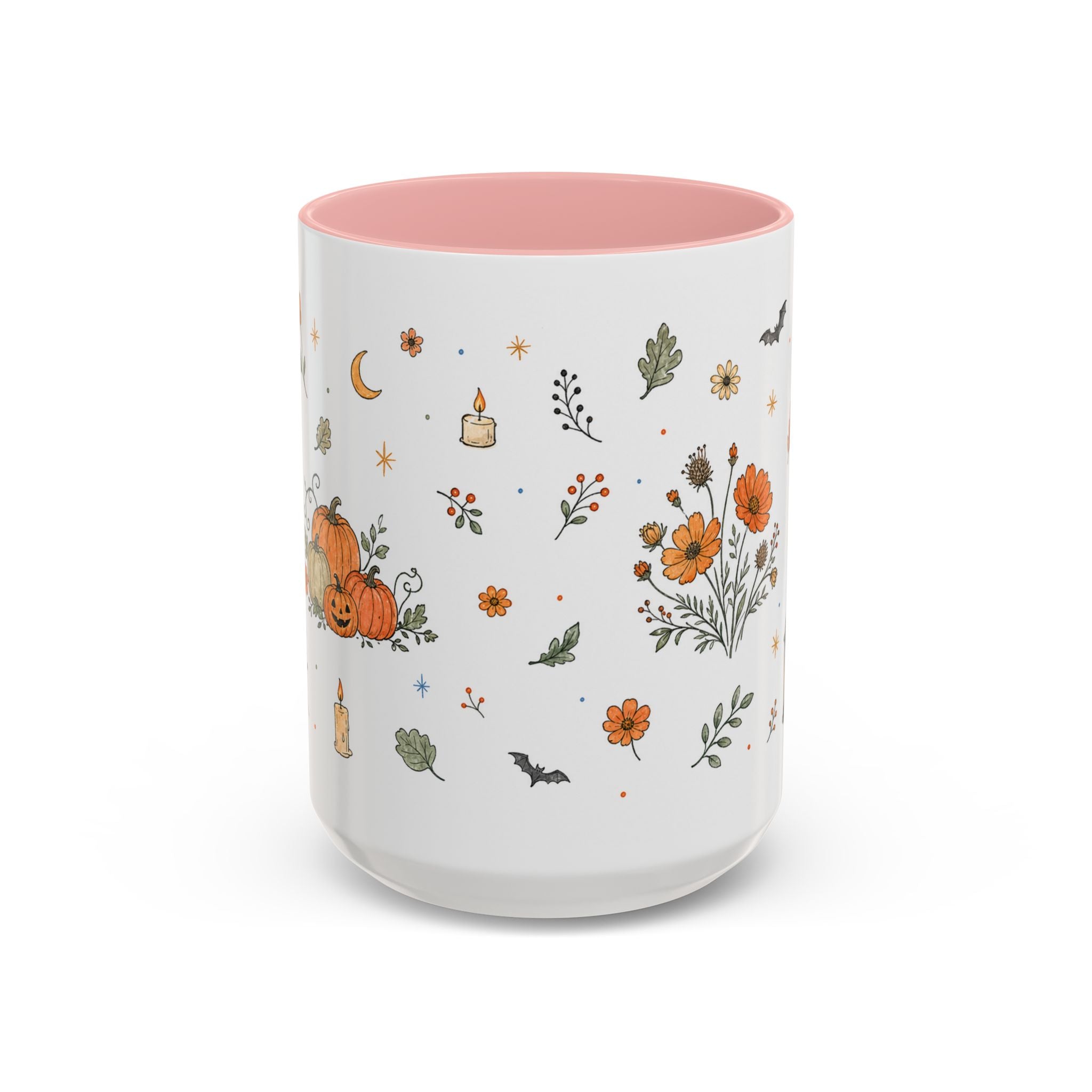Floral Pumpkin Halloween Mug | Friendly Ghost Watercolor Gift | Accent Cup 11oz 15oz
