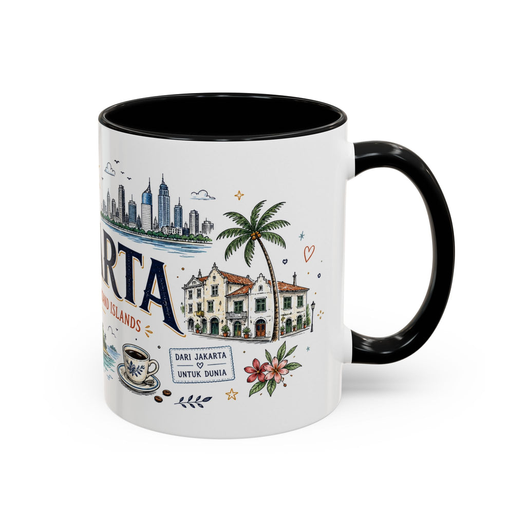 Jakarta Coffee Mug | Indonesia Souvenir Travel Gift | Accent Color Ceramic 11oz 15oz