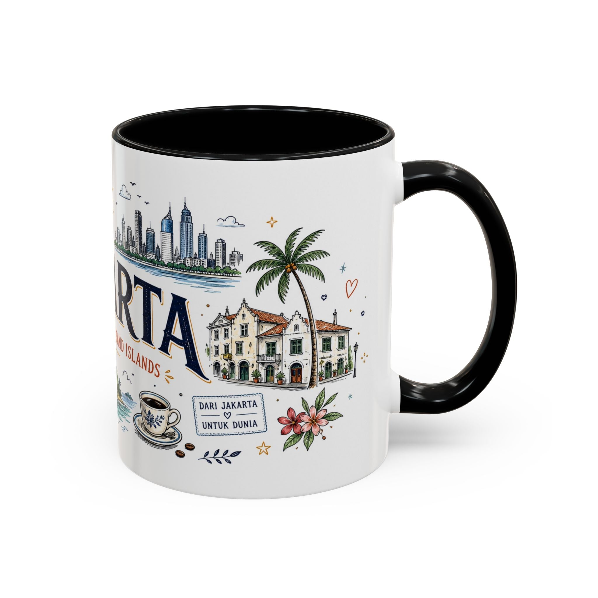 Jakarta Coffee Mug | Indonesia Souvenir Travel Gift | Accent Color Ceramic 11oz 15oz