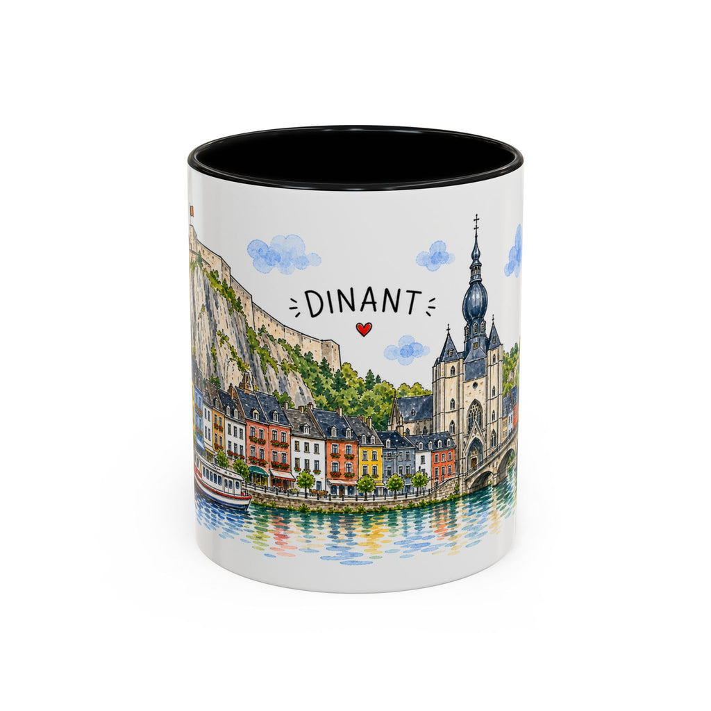 Dinant Illustrated Travel Mug | Belgium Souvenir Accent Coffee Mug | 11oz 15oz Ceramic Cup