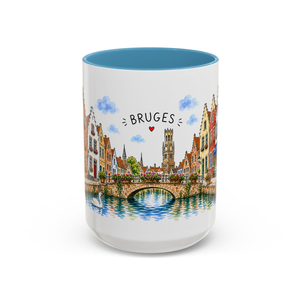 Bruges Illustrated Travel Mug | Belgium Souvenir Accent Coffee Mug | 11oz 15oz Ceramic Cup