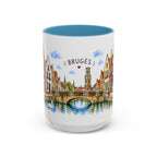 Bruges Illustrated Travel Mug | Belgium Souvenir Accent Coffee Mug | 11oz 15oz Ceramic Cup