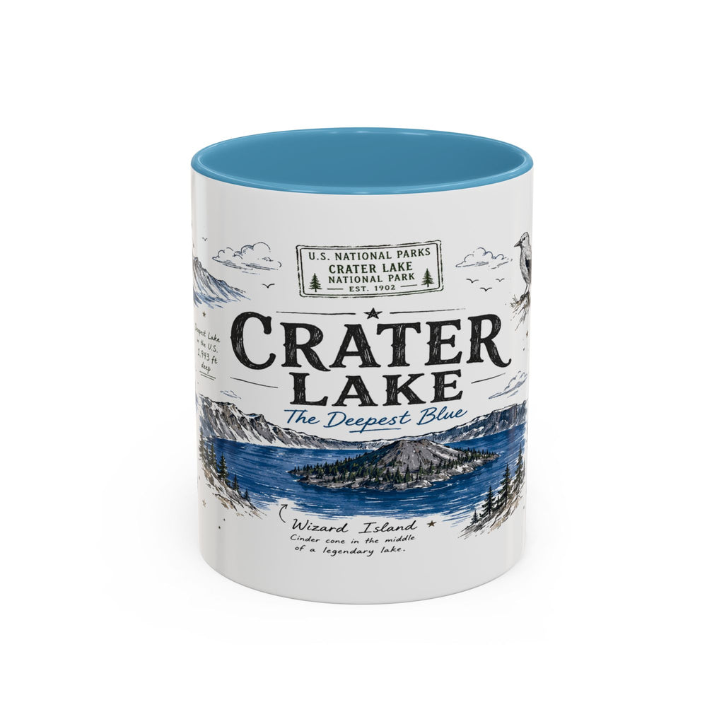 Crater Lake National Park Coffee Mug | Oregon Volcano Blue Lake Hiking Gift | Accent Color Ceramic 11oz 15oz