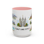 Salt Lake City Illustrated Travel Mug | City Souvenir Accent Coffee Mug | 11oz 15oz Ceramic Cup