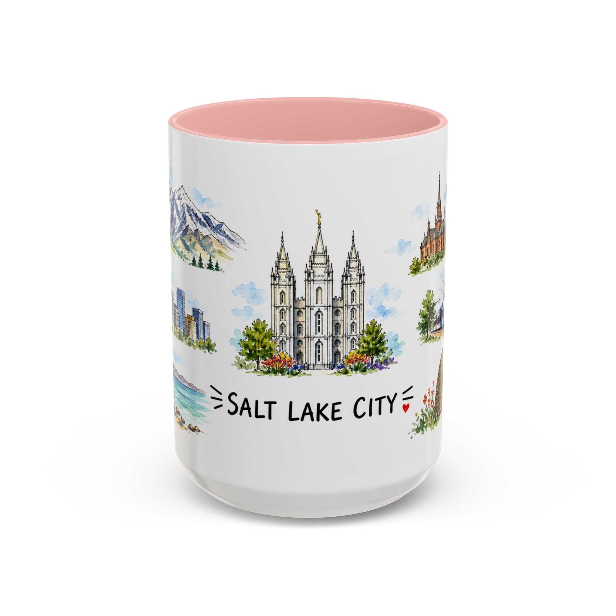 Salt Lake City Illustrated Travel Mug | City Souvenir Accent Coffee Mug | 11oz 15oz Ceramic Cup