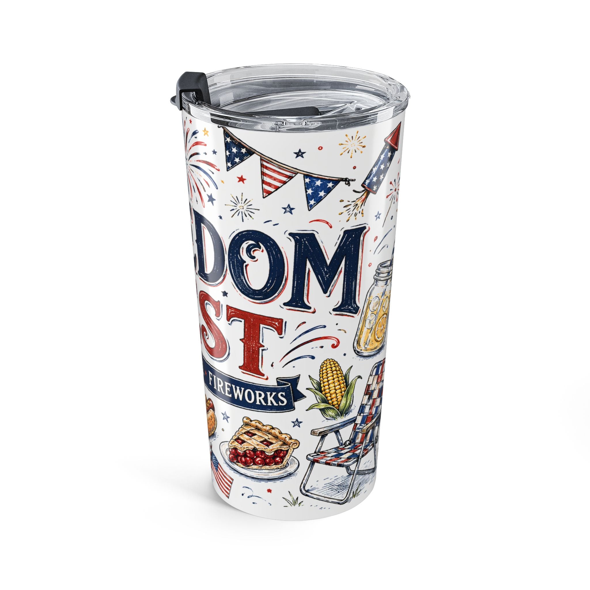 Freedom Fest 20oz Tumbler | Grill Chill Fireworks 4th of July | Insulated Stainless Steel Travel Cup