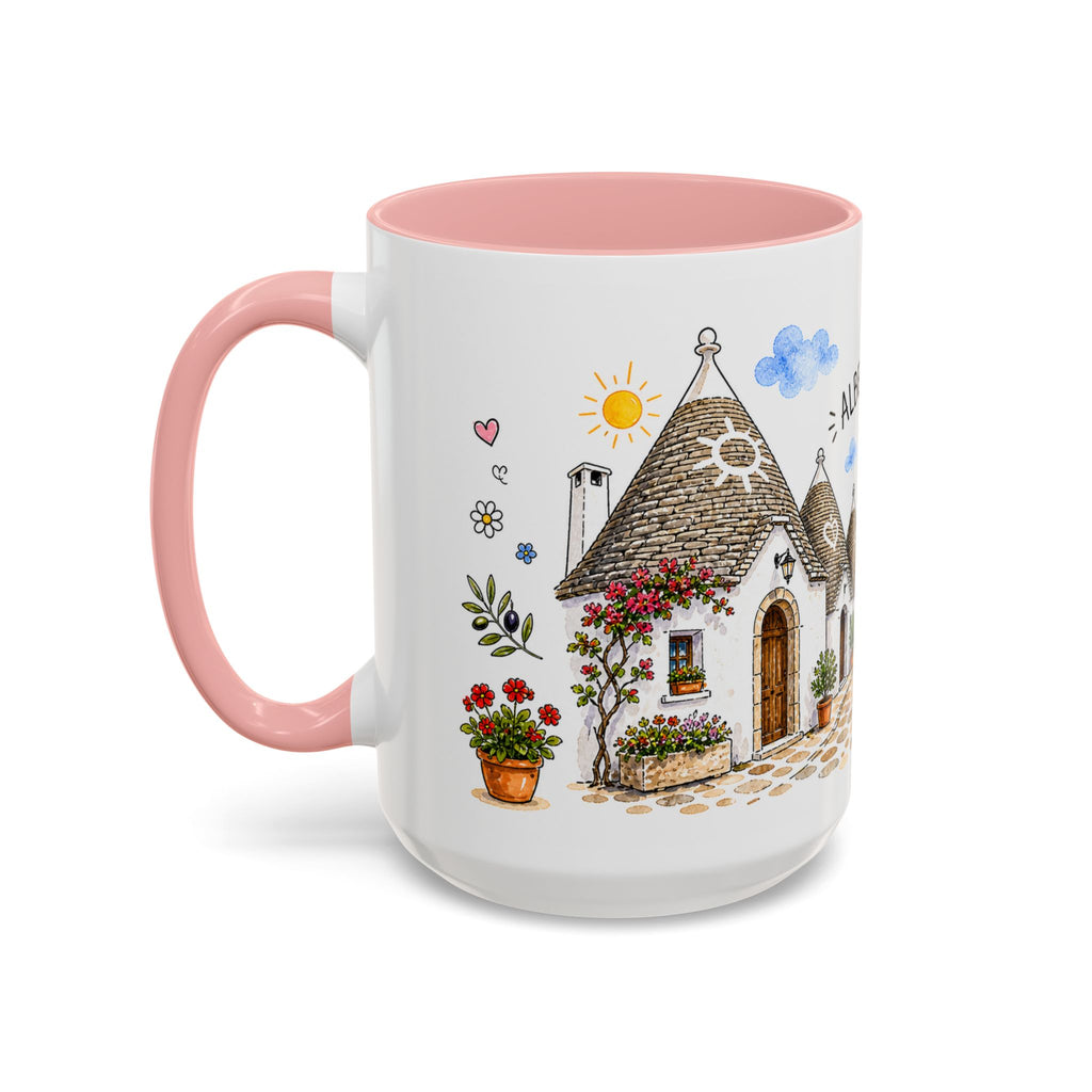 Alberobello Illustrated Travel Mug | Italy Souvenir Accent Coffee Mug | 11oz 15oz Ceramic Cup
