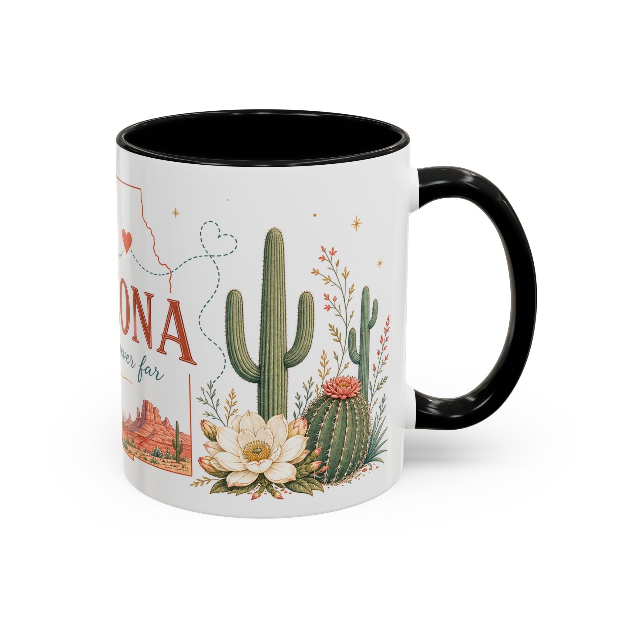 Arizona State Map Mug | Desert Landscape, Botanical Accents, Homesick Gift