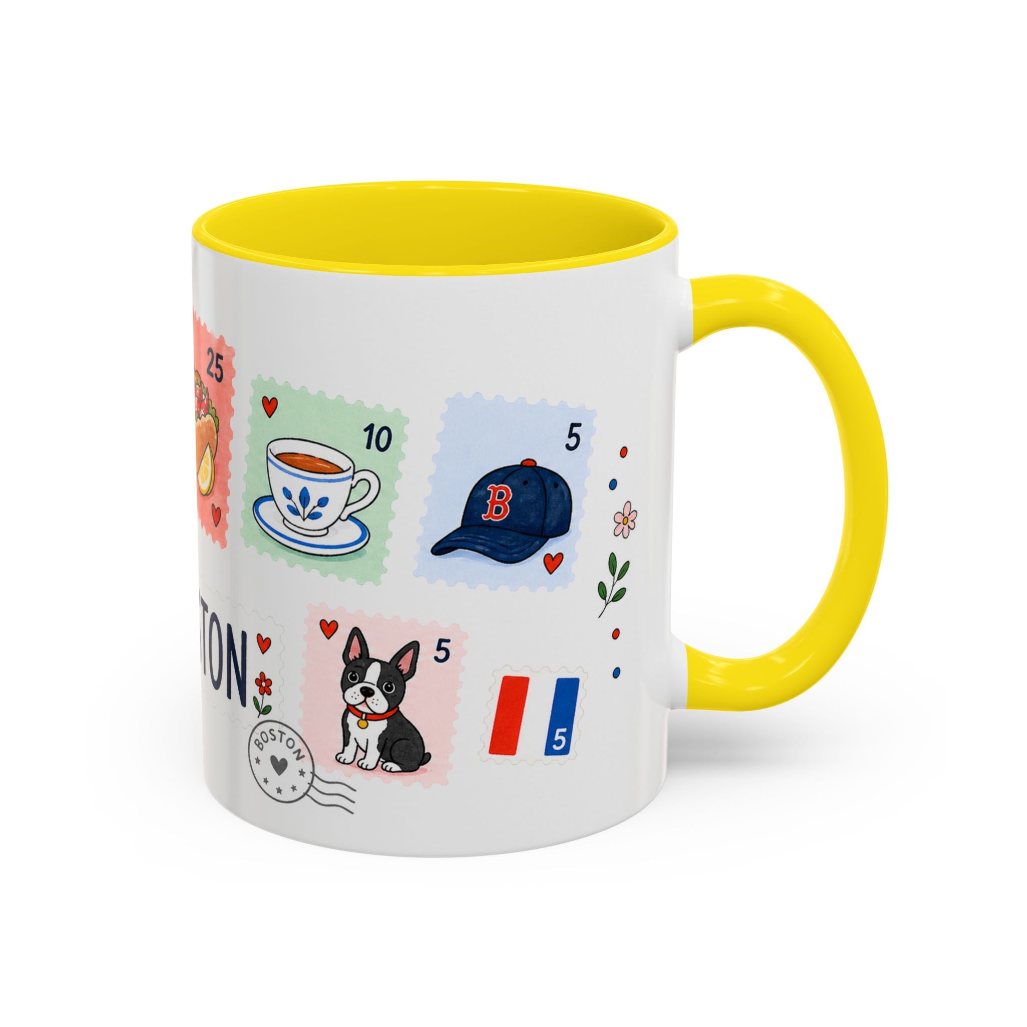 Boston Coffee Mug | Postage Stamp Collage Mug | Travel Souvenir Accent Cup 11oz 15oz
