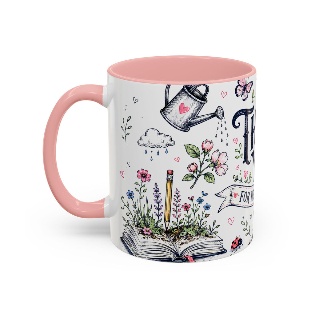 Thank You Teacher Coffee Mug | For Helping Me Grow Appreciation Gift | Accent Color Ceramic 11oz 15oz